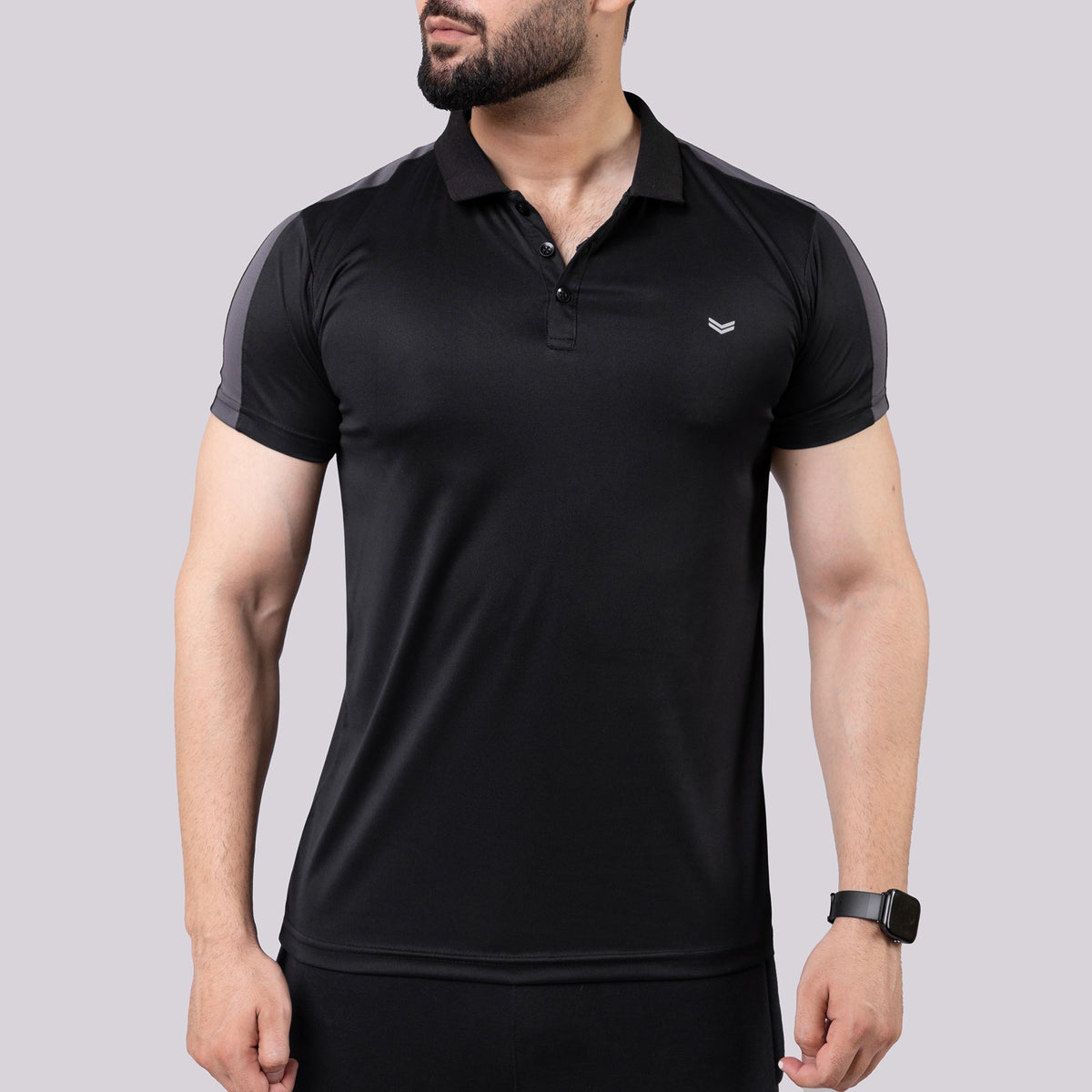 Black Polo Shirt with Gray Panels