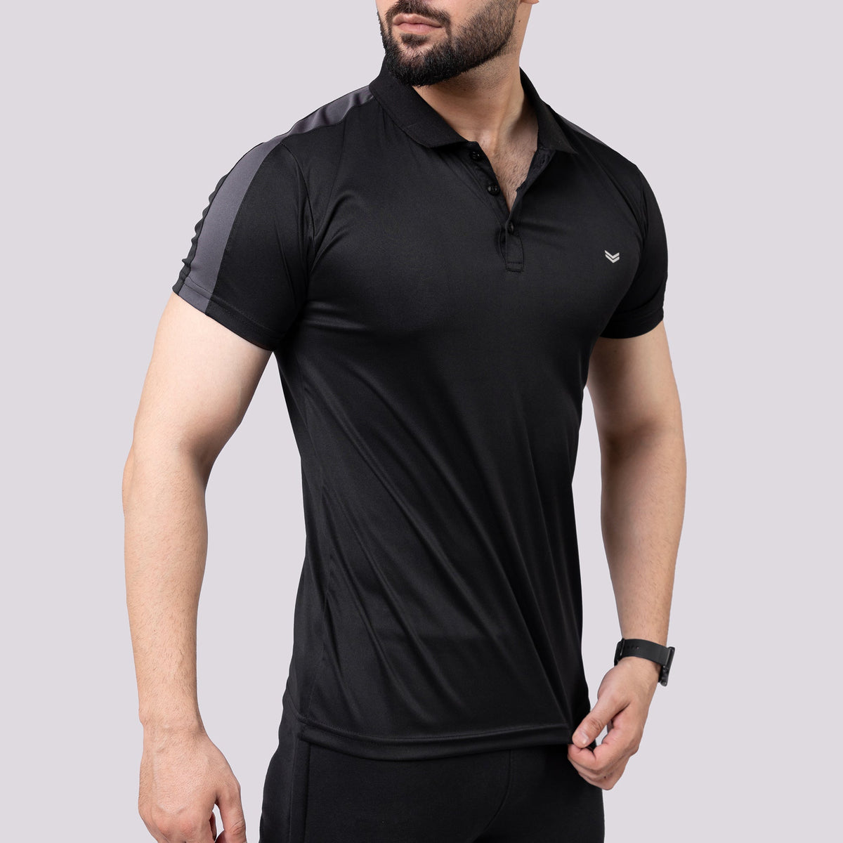 Black Polo Shirt with Gray Panels