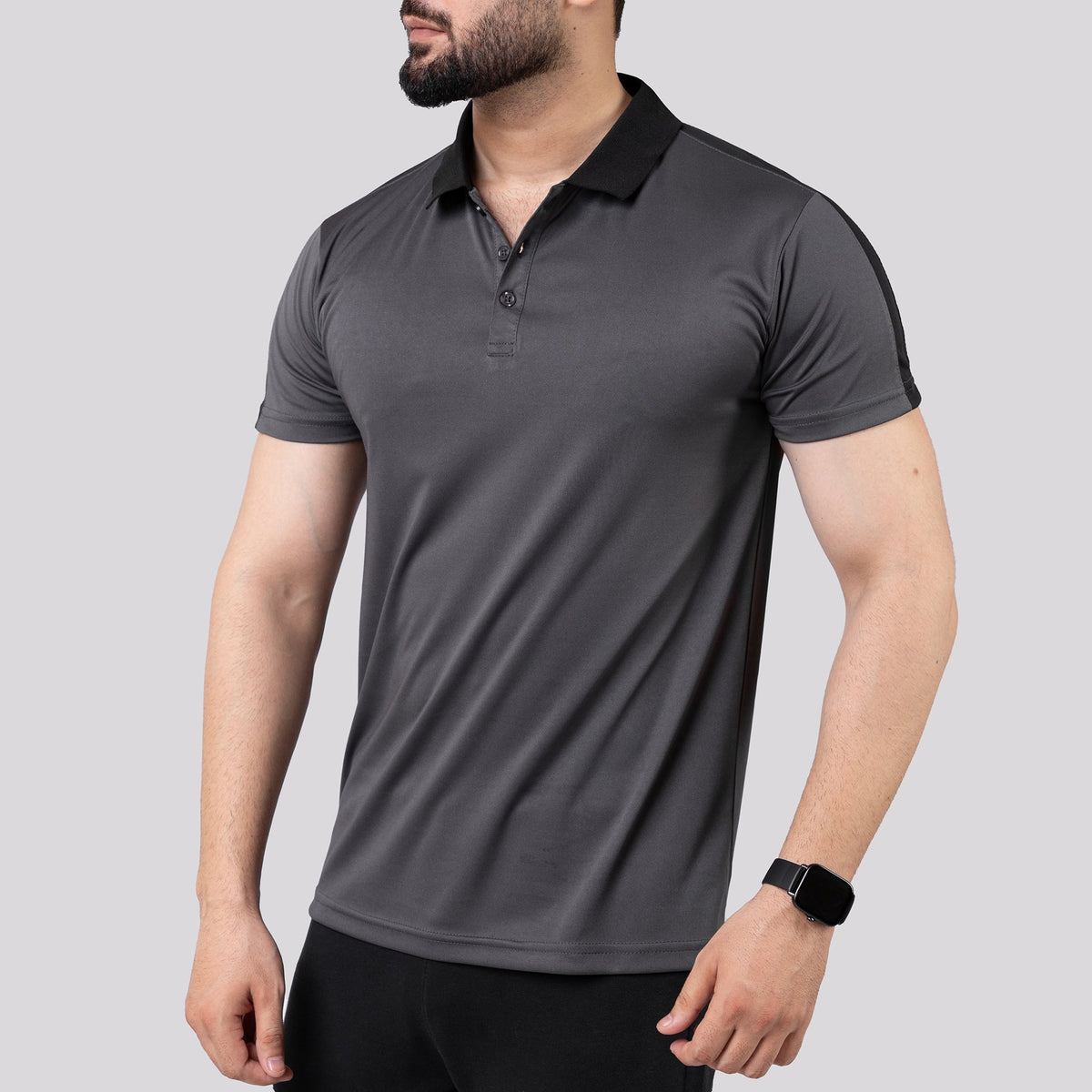 Gray Polo Shirt with Black Panels