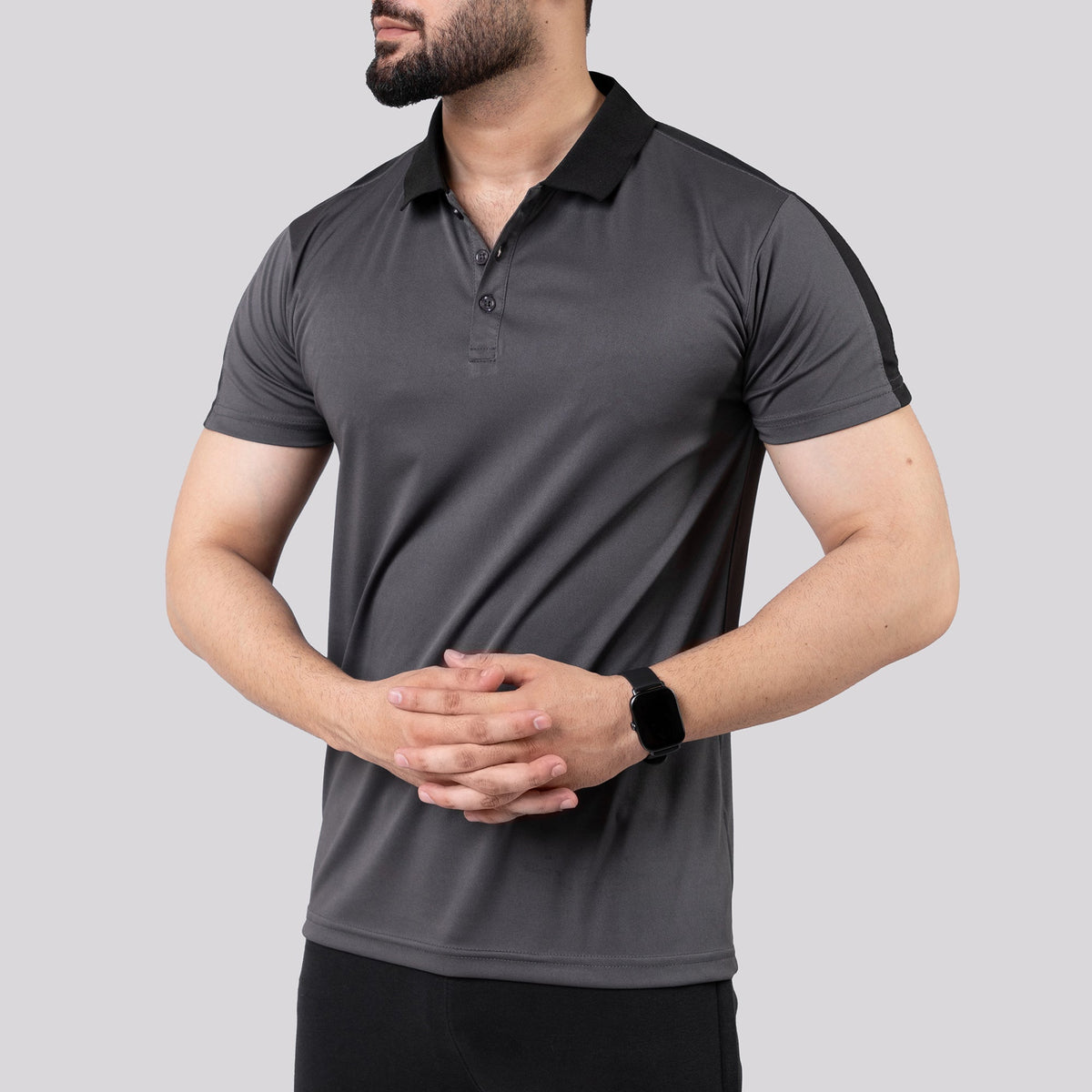 Gray Polo Shirt with Black Panels