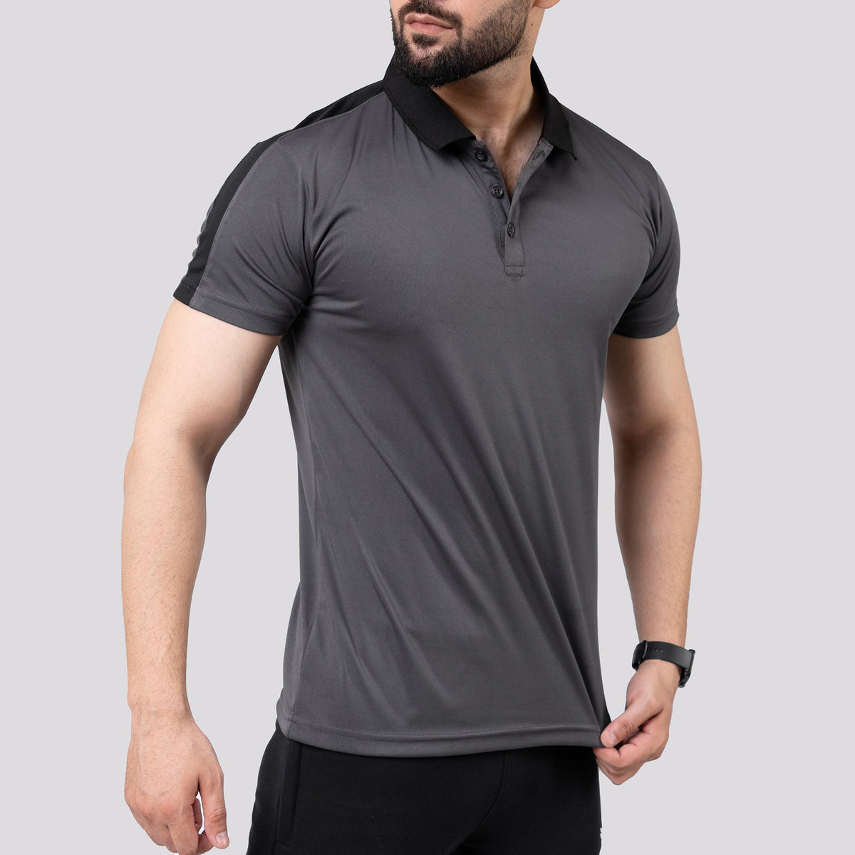 Gray Polo Shirt with Black Panels