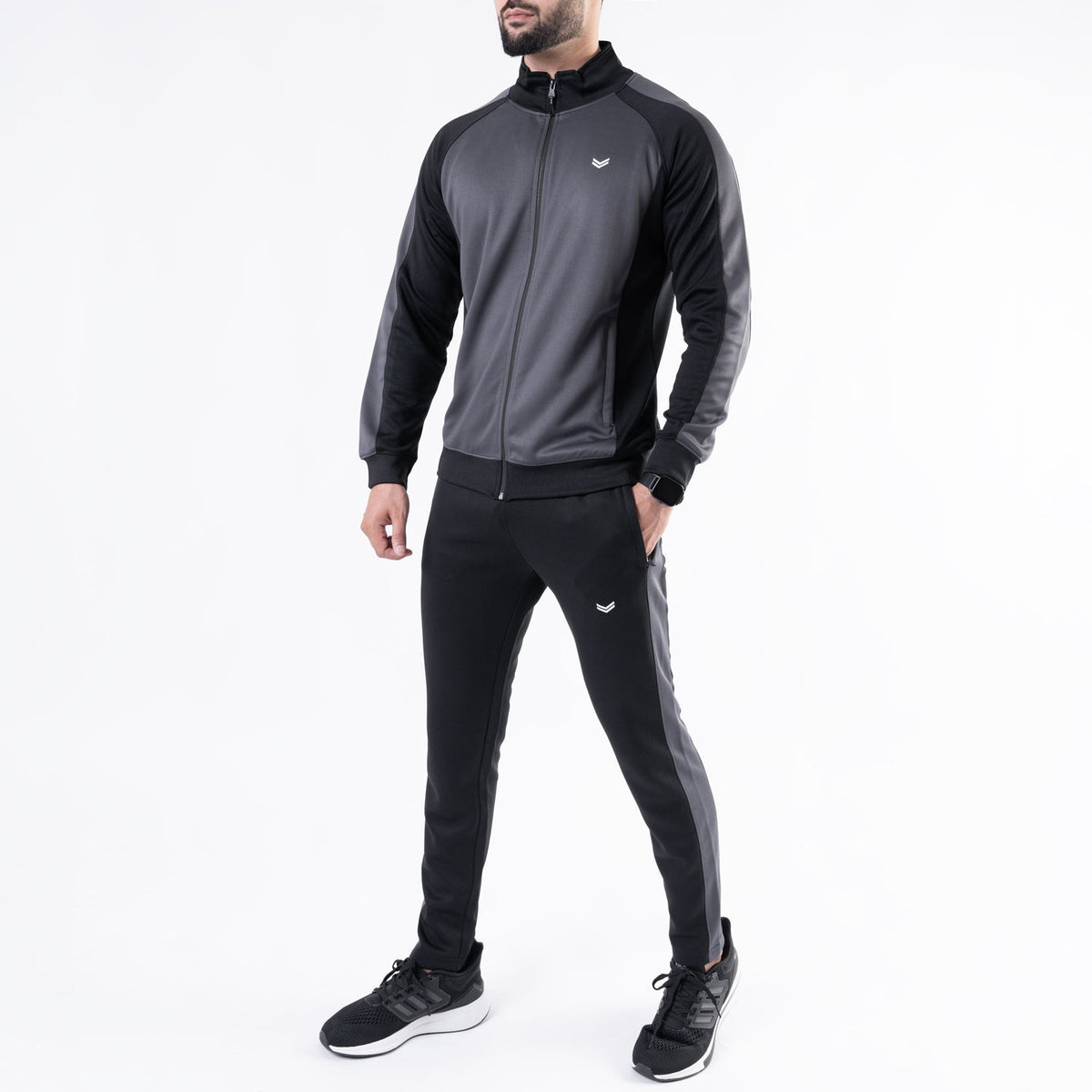 Black &amp; Gray Paneled Mock-Neck Tracksuit