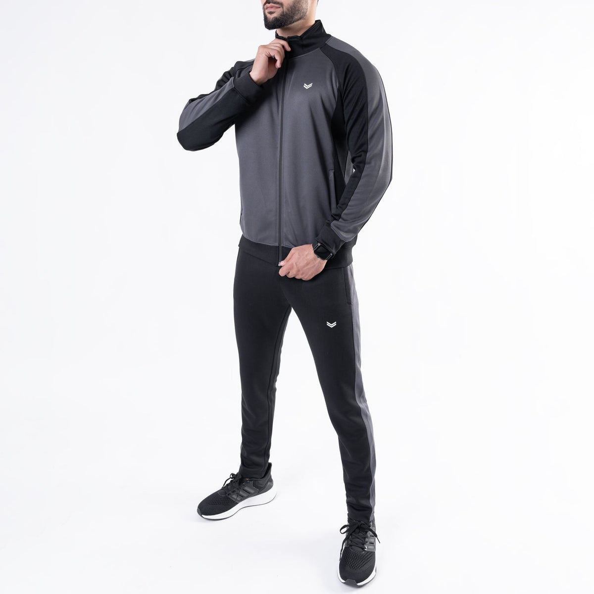 Black &amp; Gray Paneled Mock-Neck Tracksuit