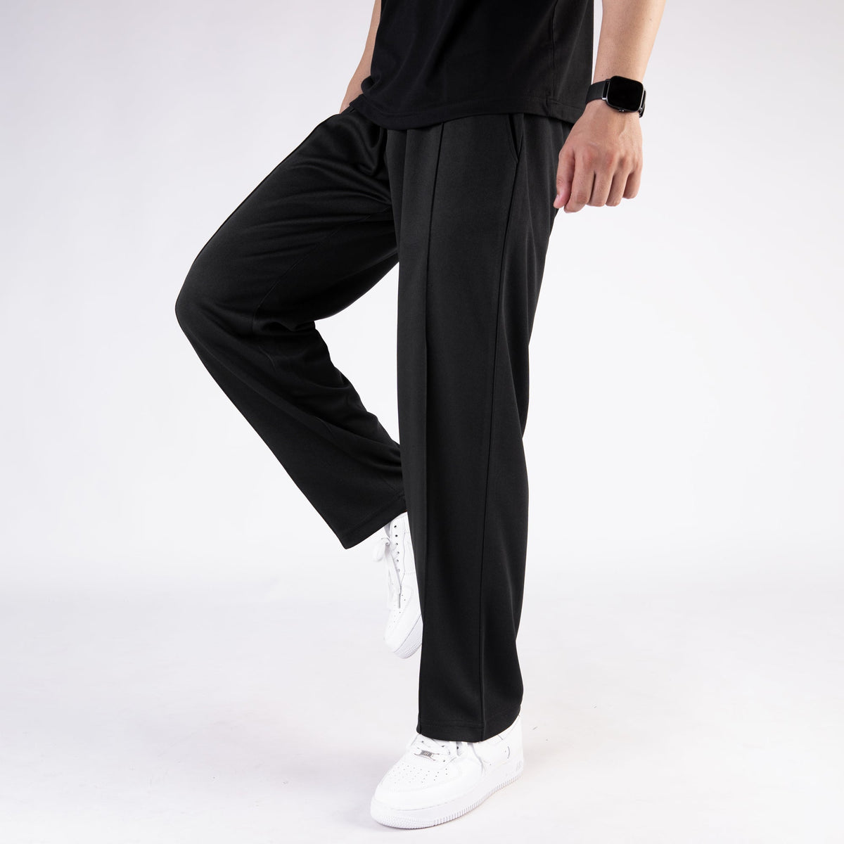 Black Wide Leg Trouser with Front Stitch