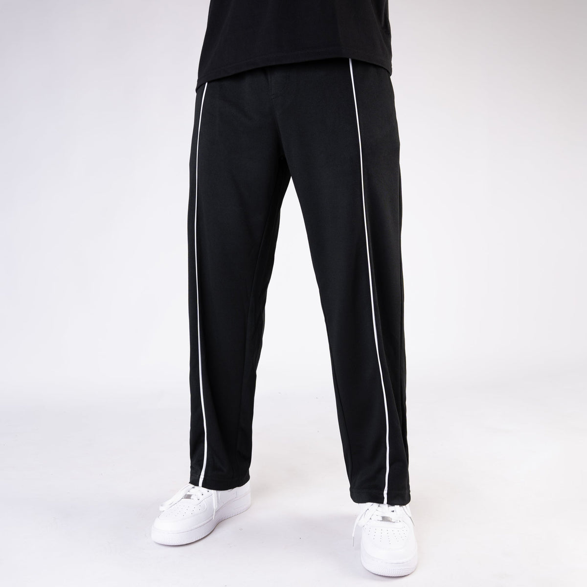 Black Wide Leg Trouser with White Piping