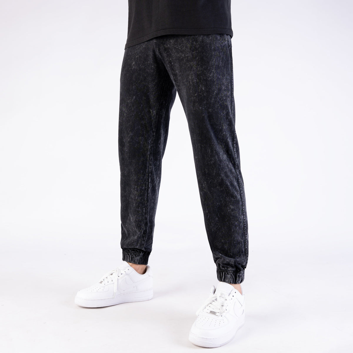 Black Acid Wash Relax-Fit Jogger Pants