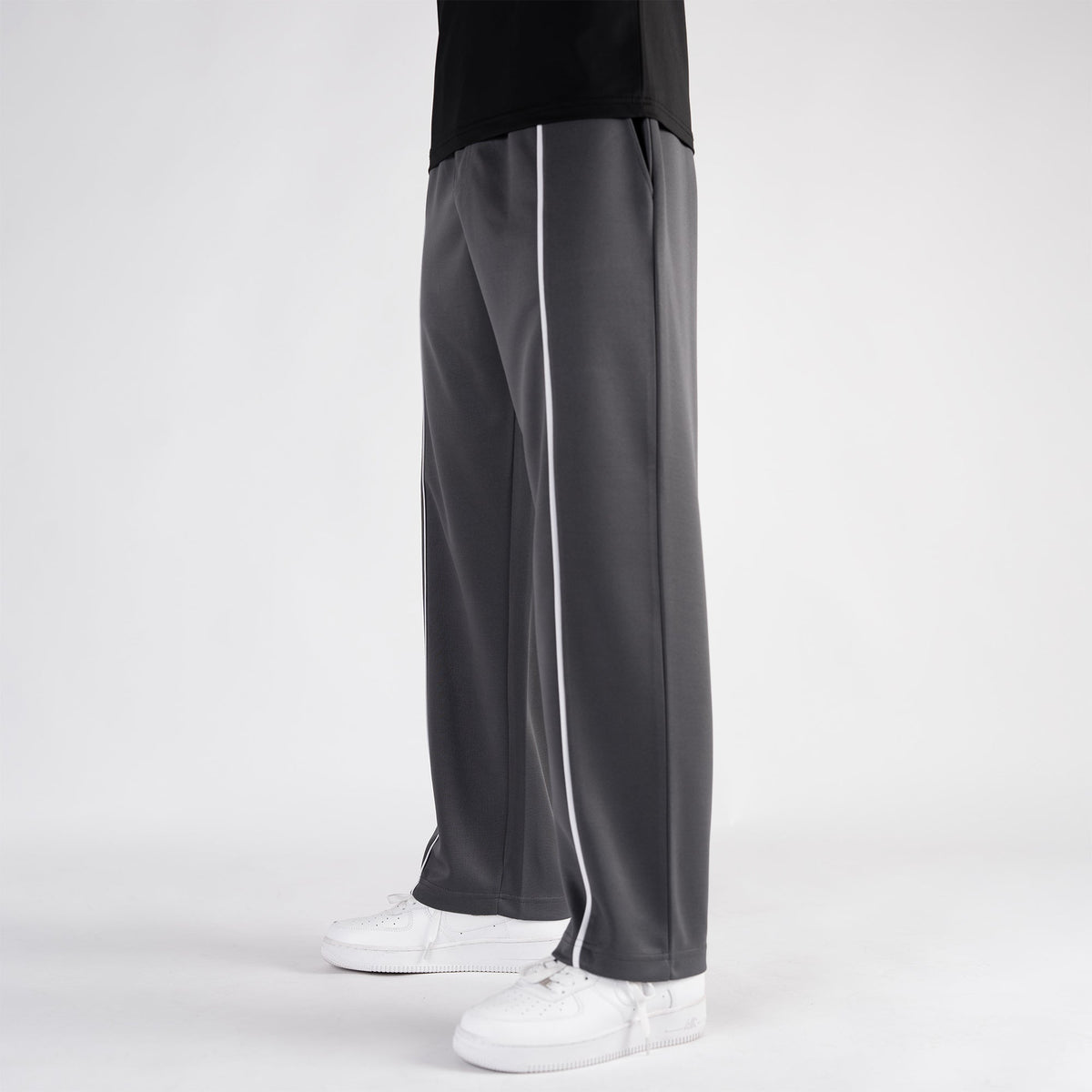 Gray Wide Leg Trouser with White Piping