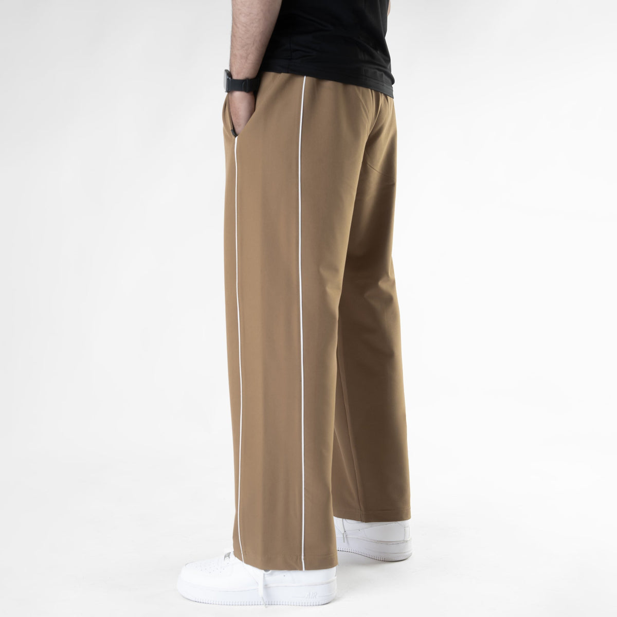 Fawn Lycra Terry Double Piping Wide Leg Trousers