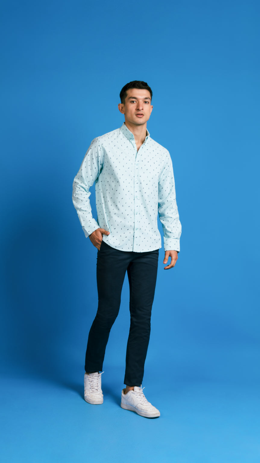 Men&#39;s Aqua Printed Casual Shirt