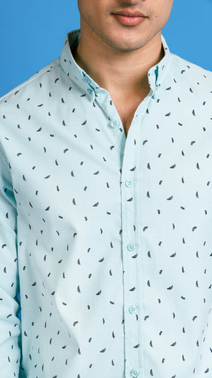 Men&#39;s Aqua Printed Casual Shirt