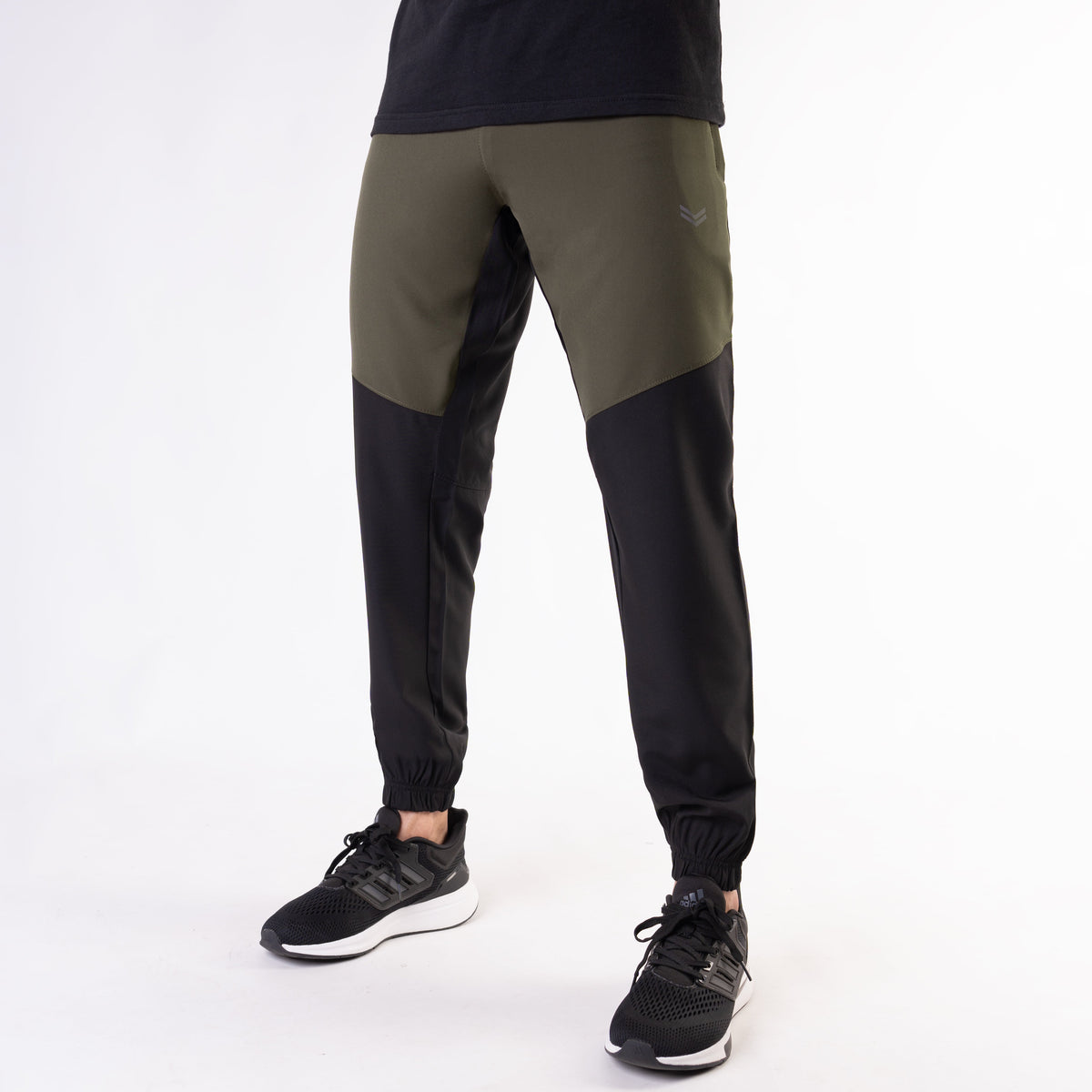 Black Premium Micro Stretch Tech Pants with Olive Front Panels