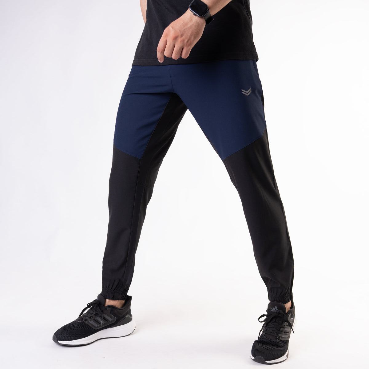 Black Premium Micro Stretch Tech Pants with Navy Front Panels