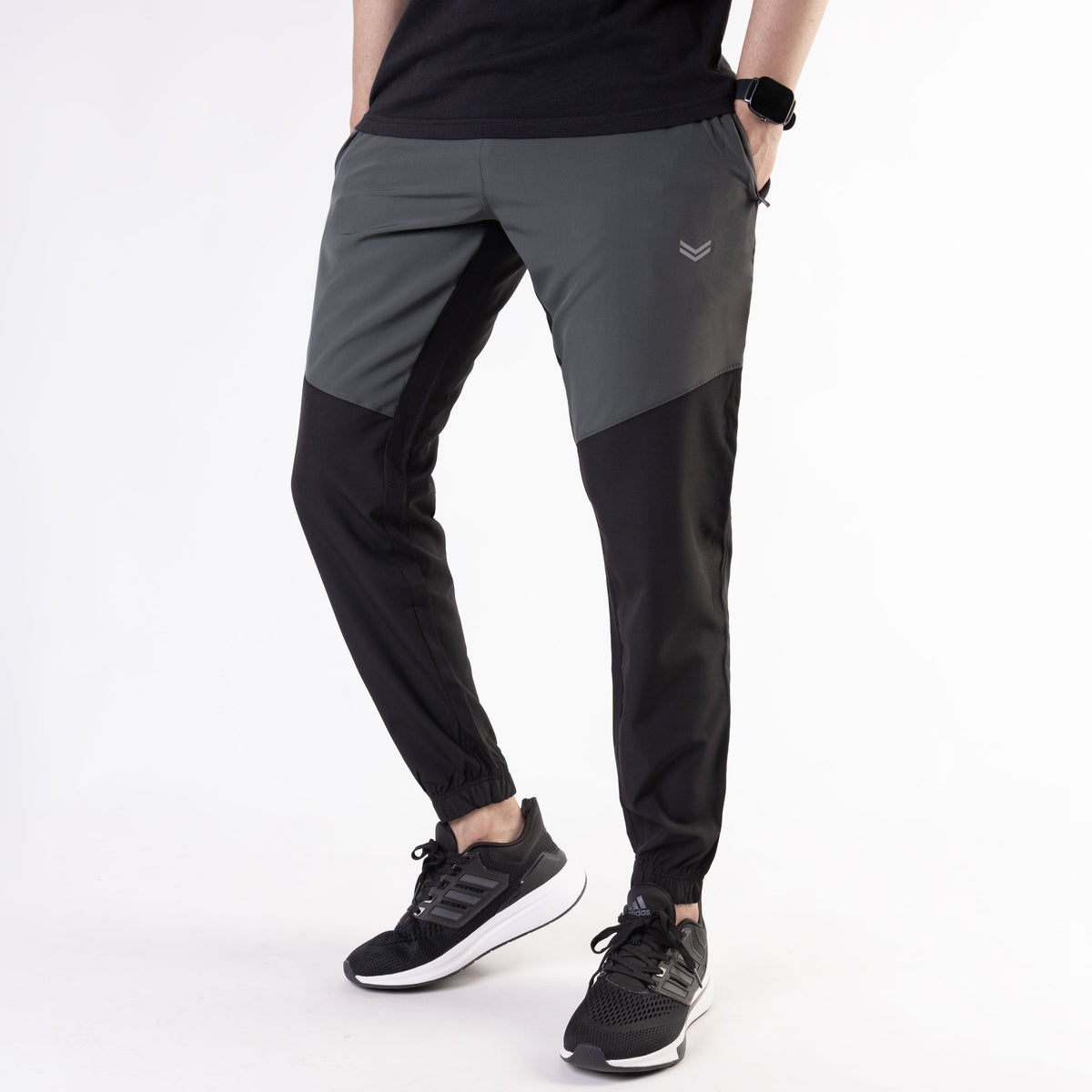 Black Premium Micro Stretch Tech Pants with Gray Front Panels