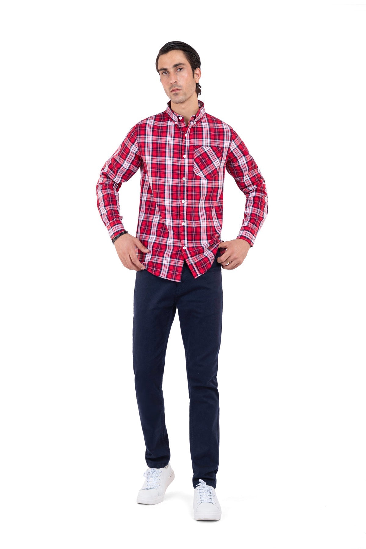 Men&#39;s Red Checked Casual Shirt