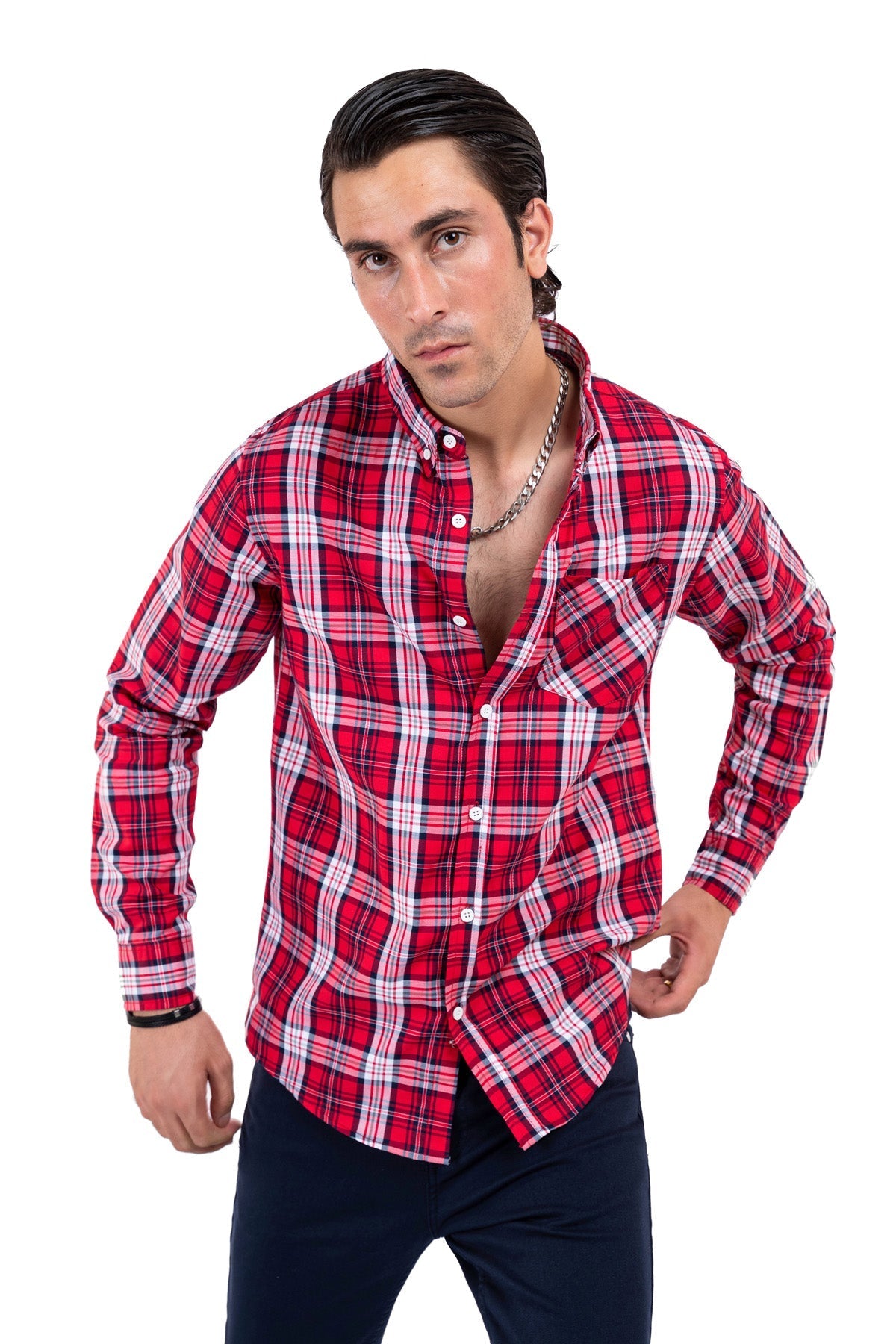 Men&#39;s Red Checked Casual Shirt