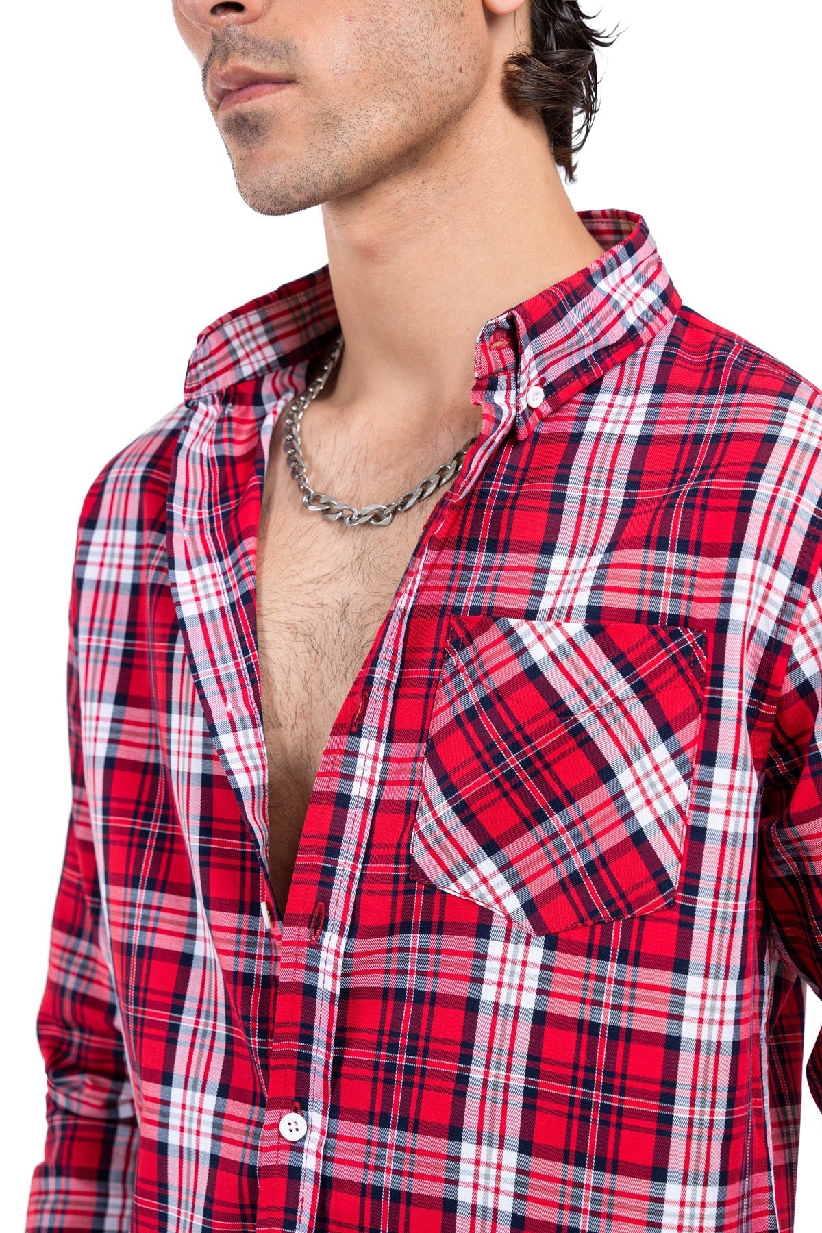 Men&#39;s Red Checked Casual Shirt