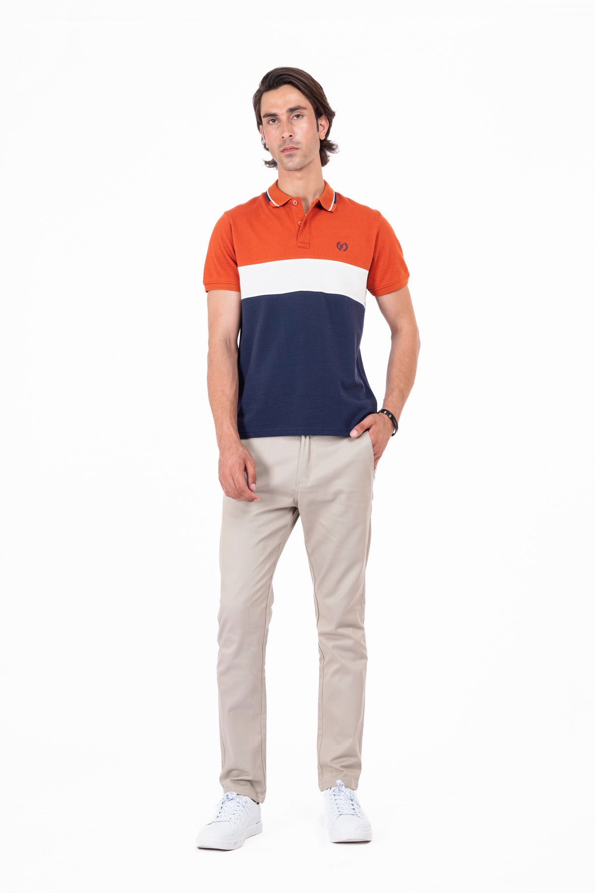 Men Rust &amp; Blue Panelled Polo Shirt