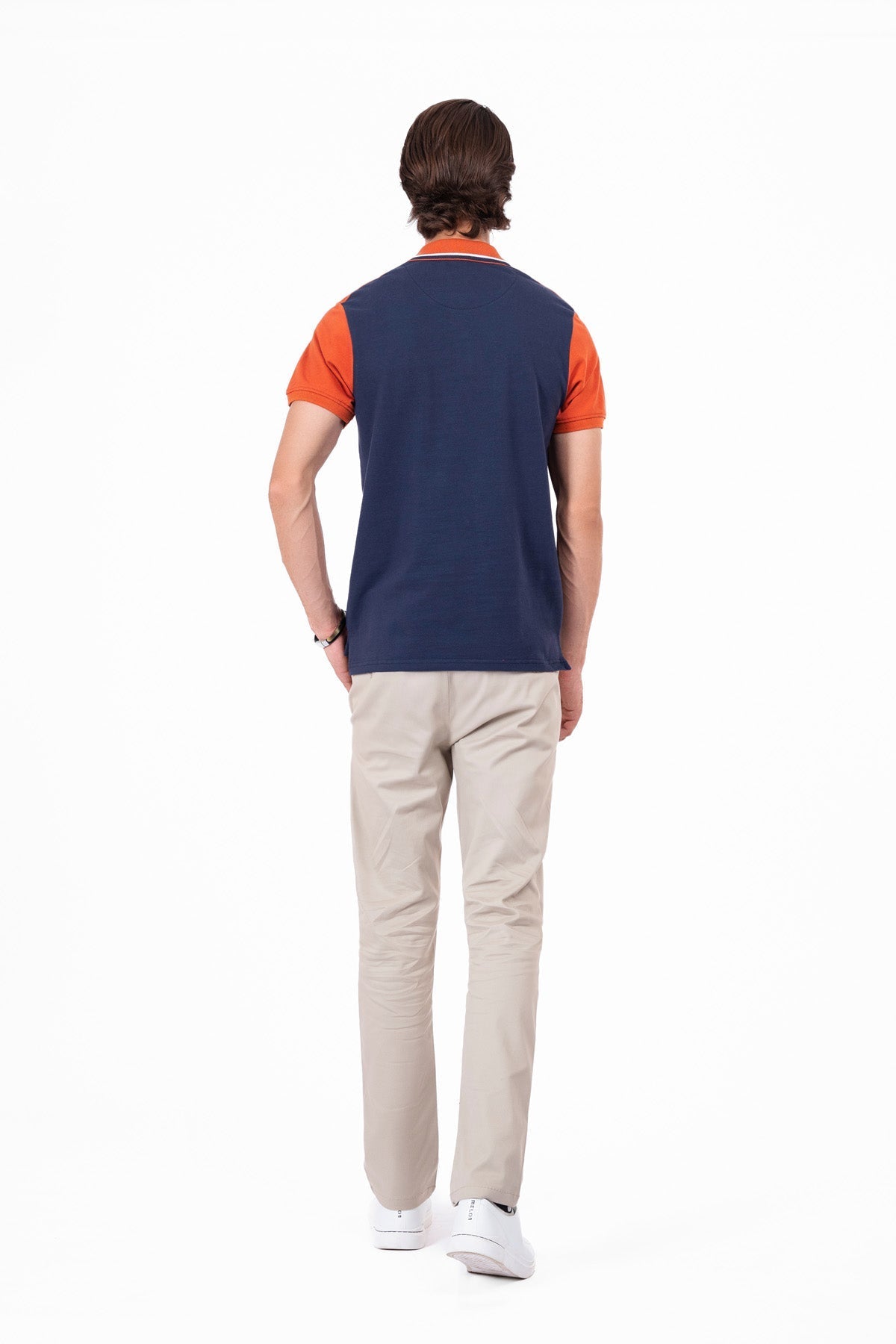 Men Rust &amp; Blue Panelled Polo Shirt