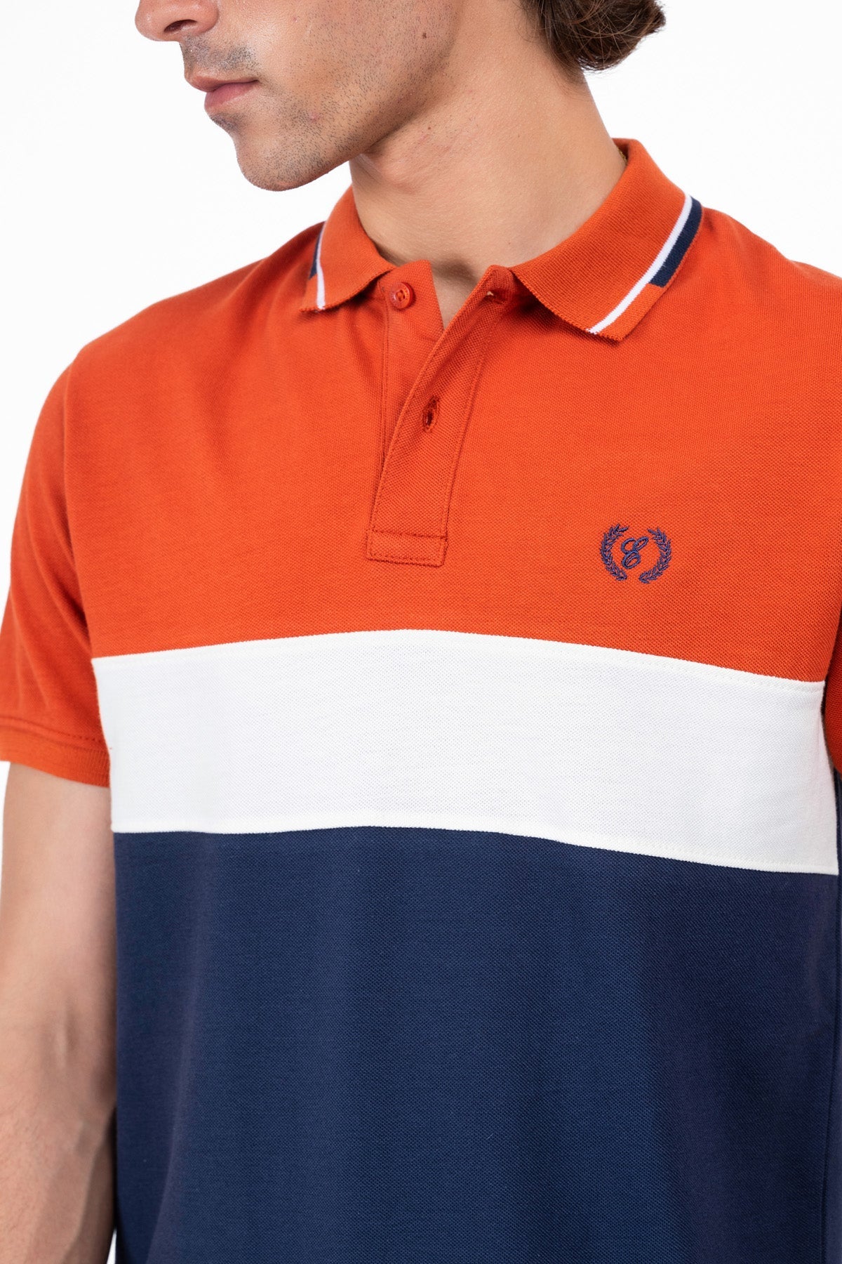 Men Rust &amp; Blue Panelled Polo Shirt