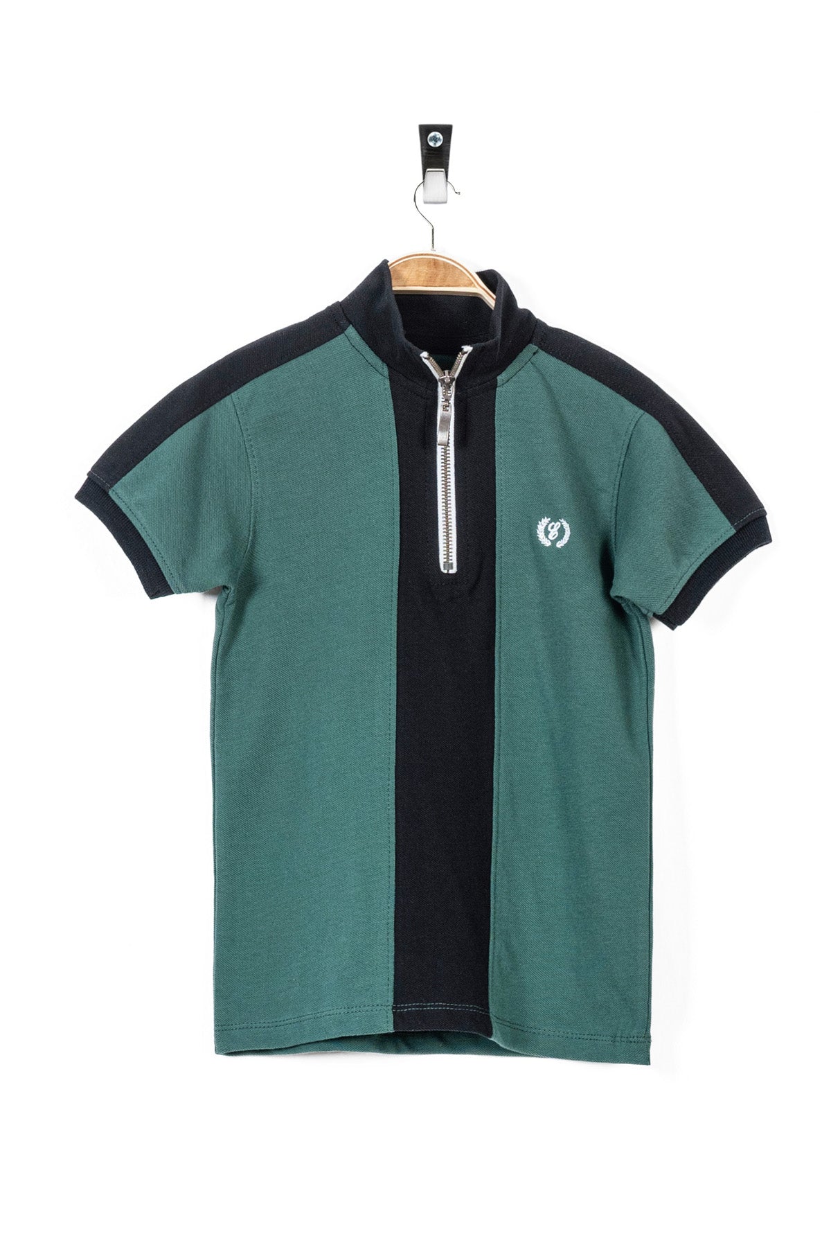 Green &amp; Black Vertical Panel Boy&#39;s Polo Shirt.