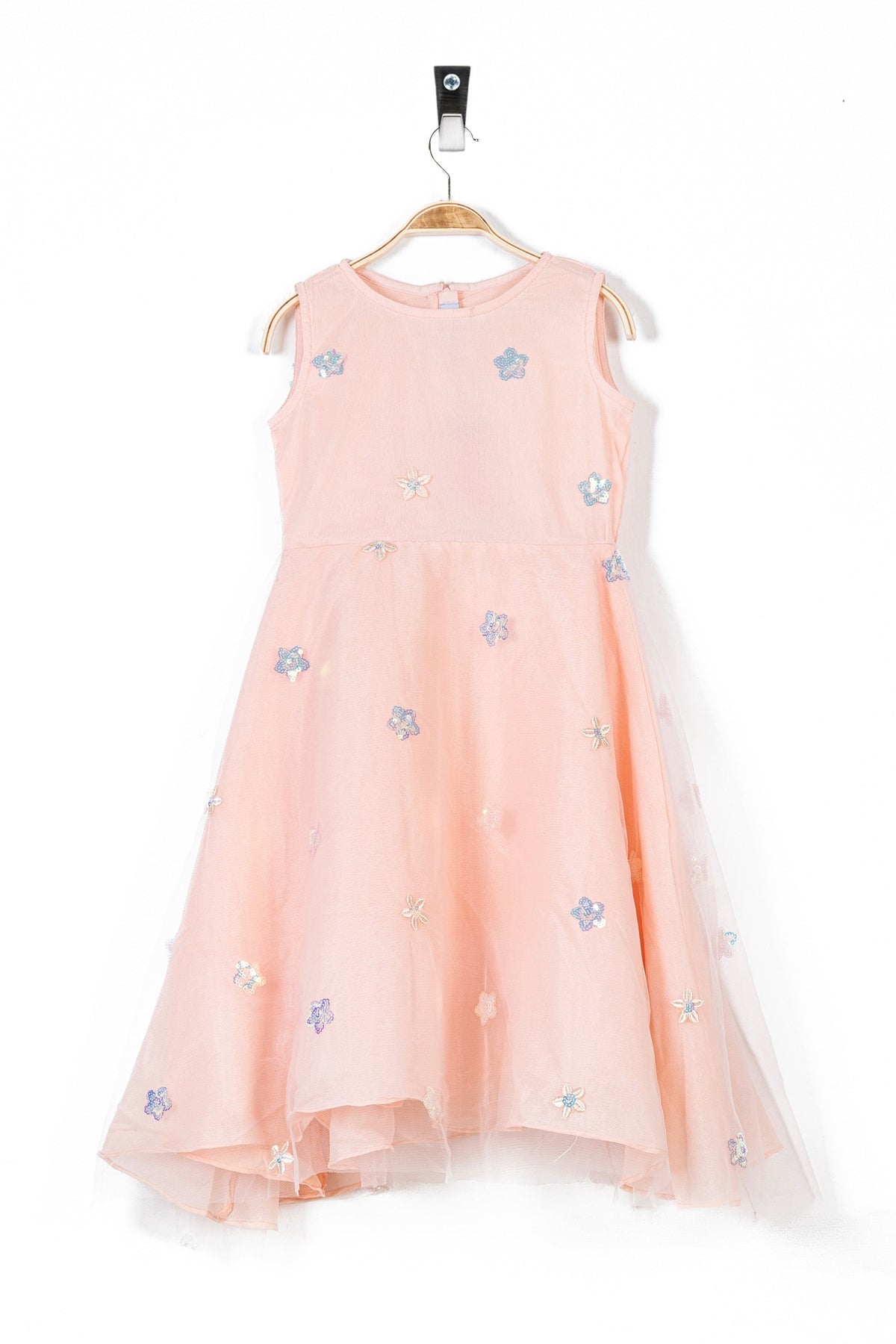 Peach Floral Net Girl&#39;s Frock