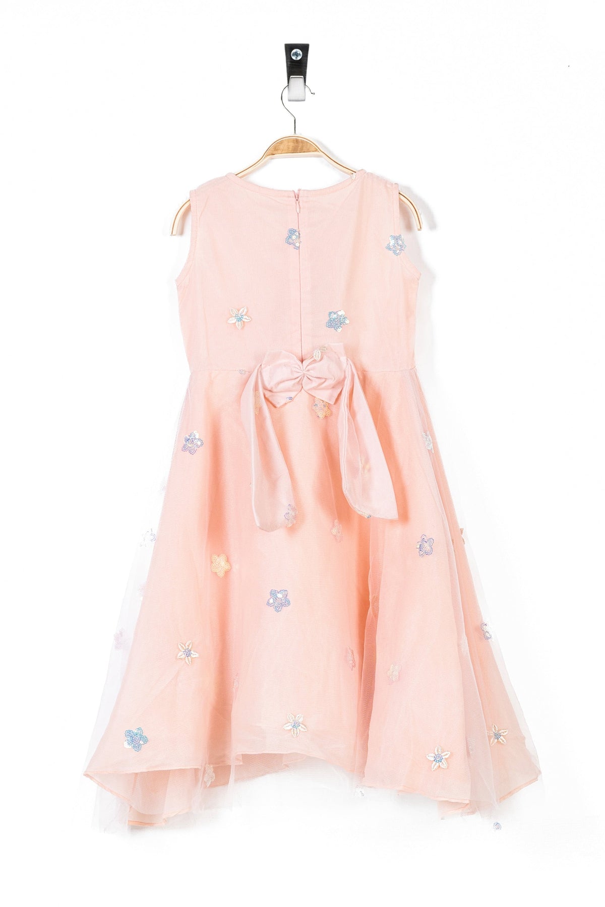 Peach Floral Net Girl&#39;s Frock