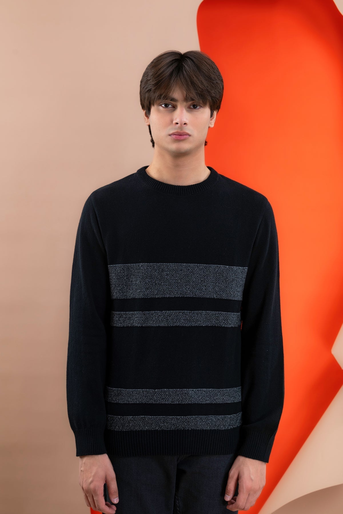 Stripe Crew Knit Men&#39;s Sweater.