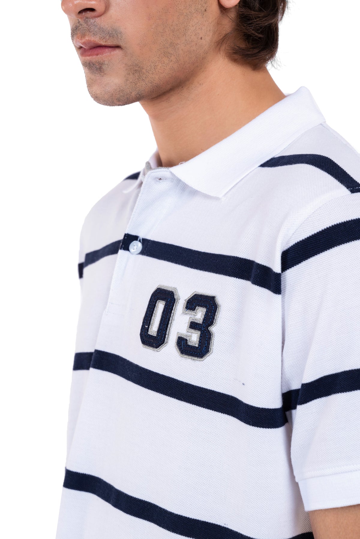 Men&#39;s White &amp; Black Strip Polo