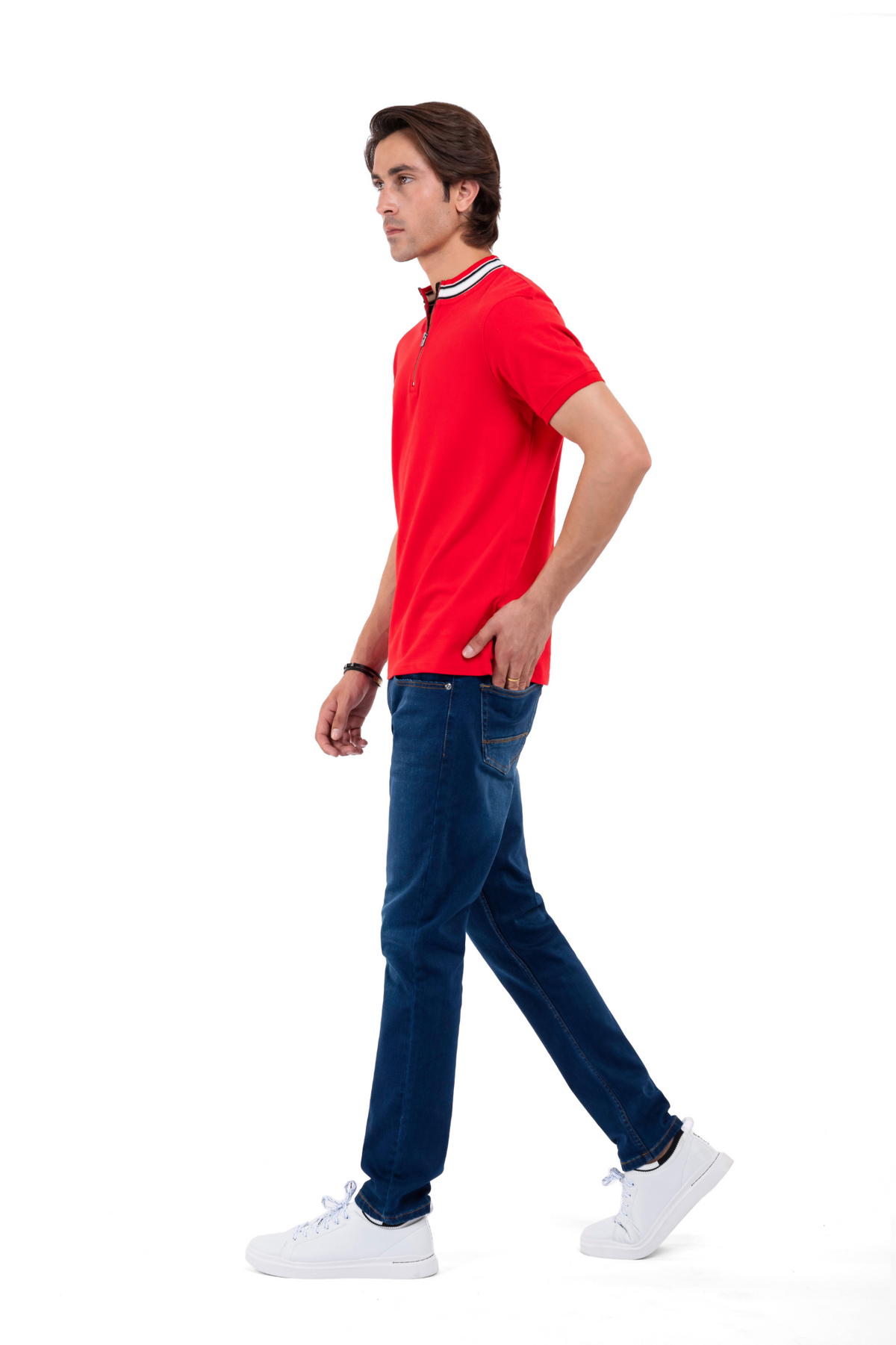 Men&#39;s Red Mock Neck Polo Shirt