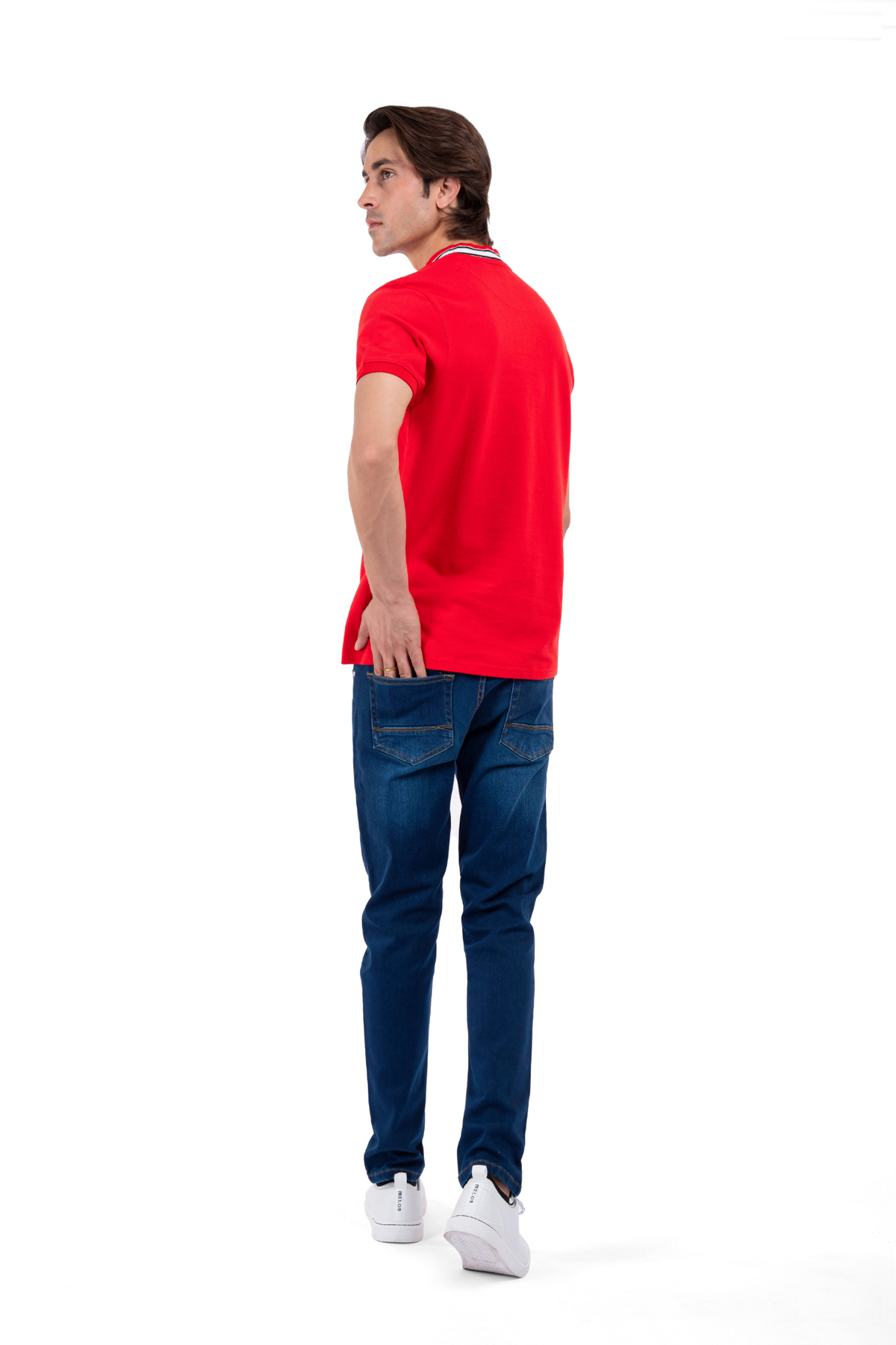 Men&#39;s Red Mock Neck Polo Shirt