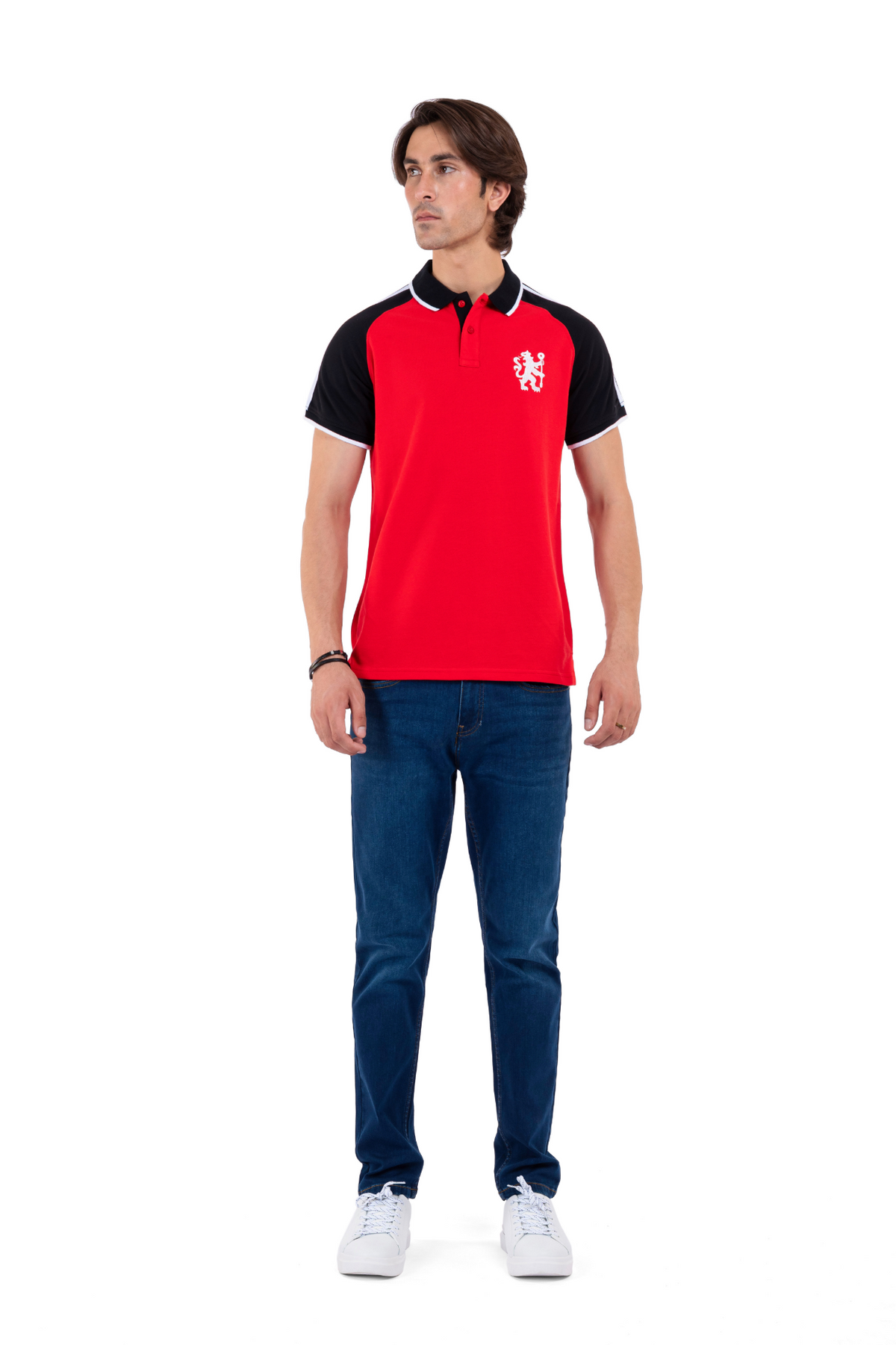 Men&#39;s Red Reglan Sleeves Polo Shirt