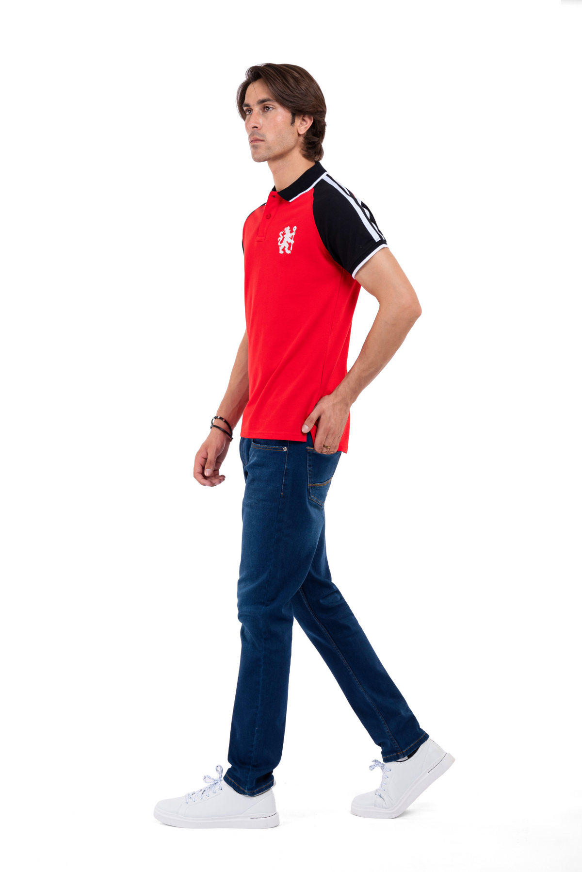 Men&#39;s Red Reglan Sleeves Polo Shirt