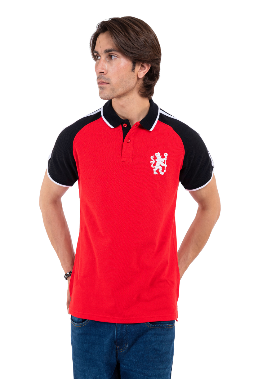 Men&#39;s Red Reglan Sleeves Polo Shirt