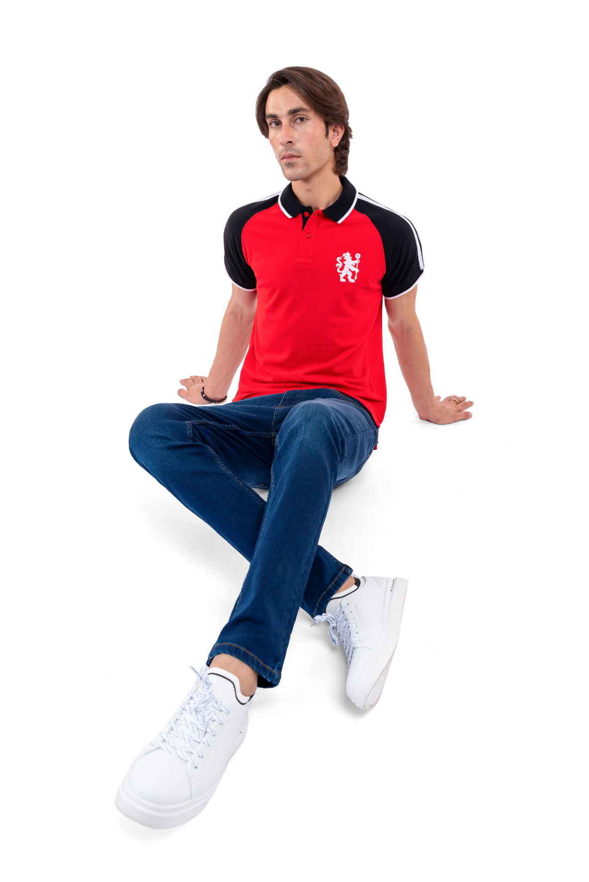 Men&#39;s Red Reglan Sleeves Polo Shirt