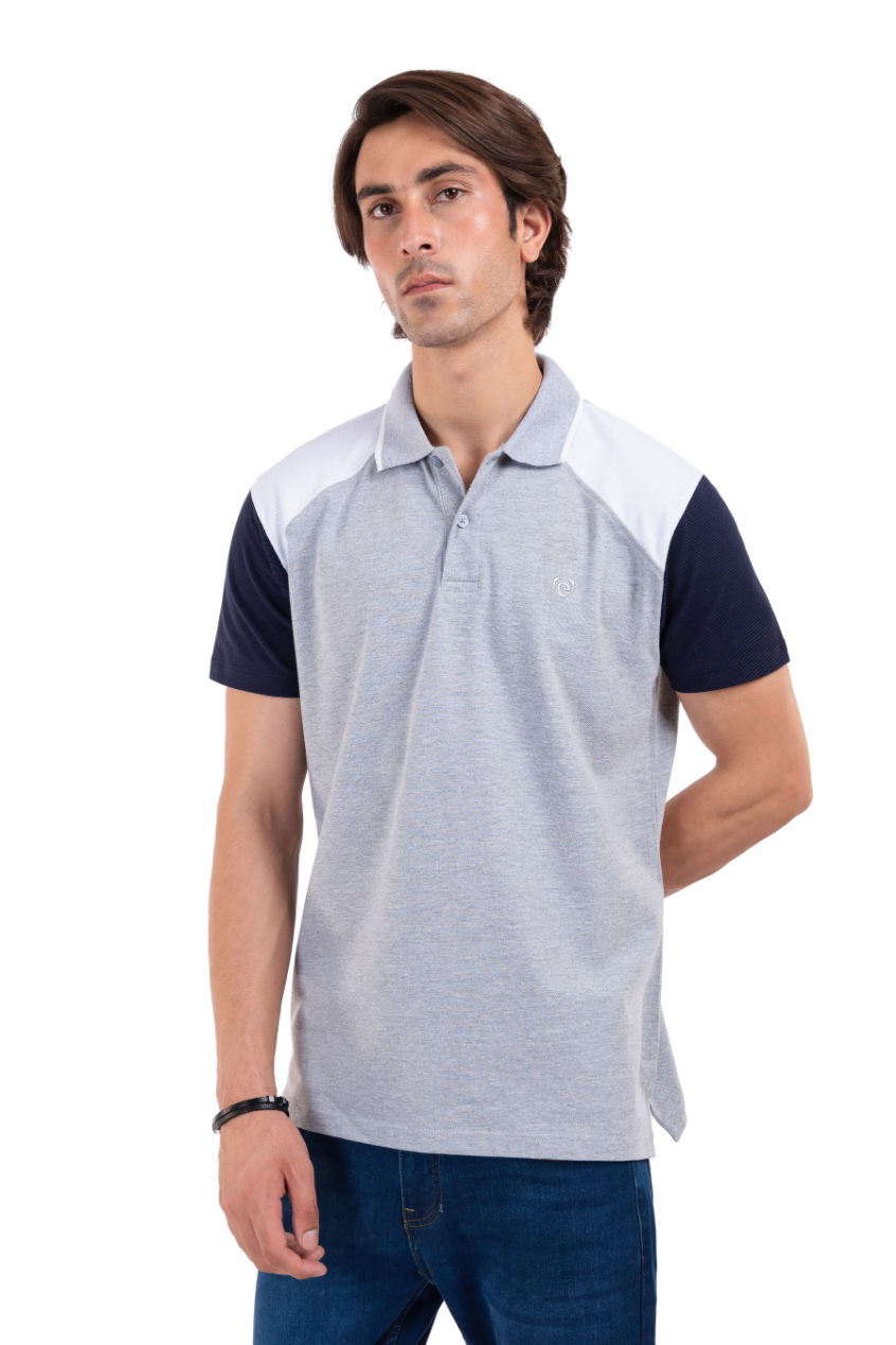 Men&#39;s Grey Panelled Polo Shirt