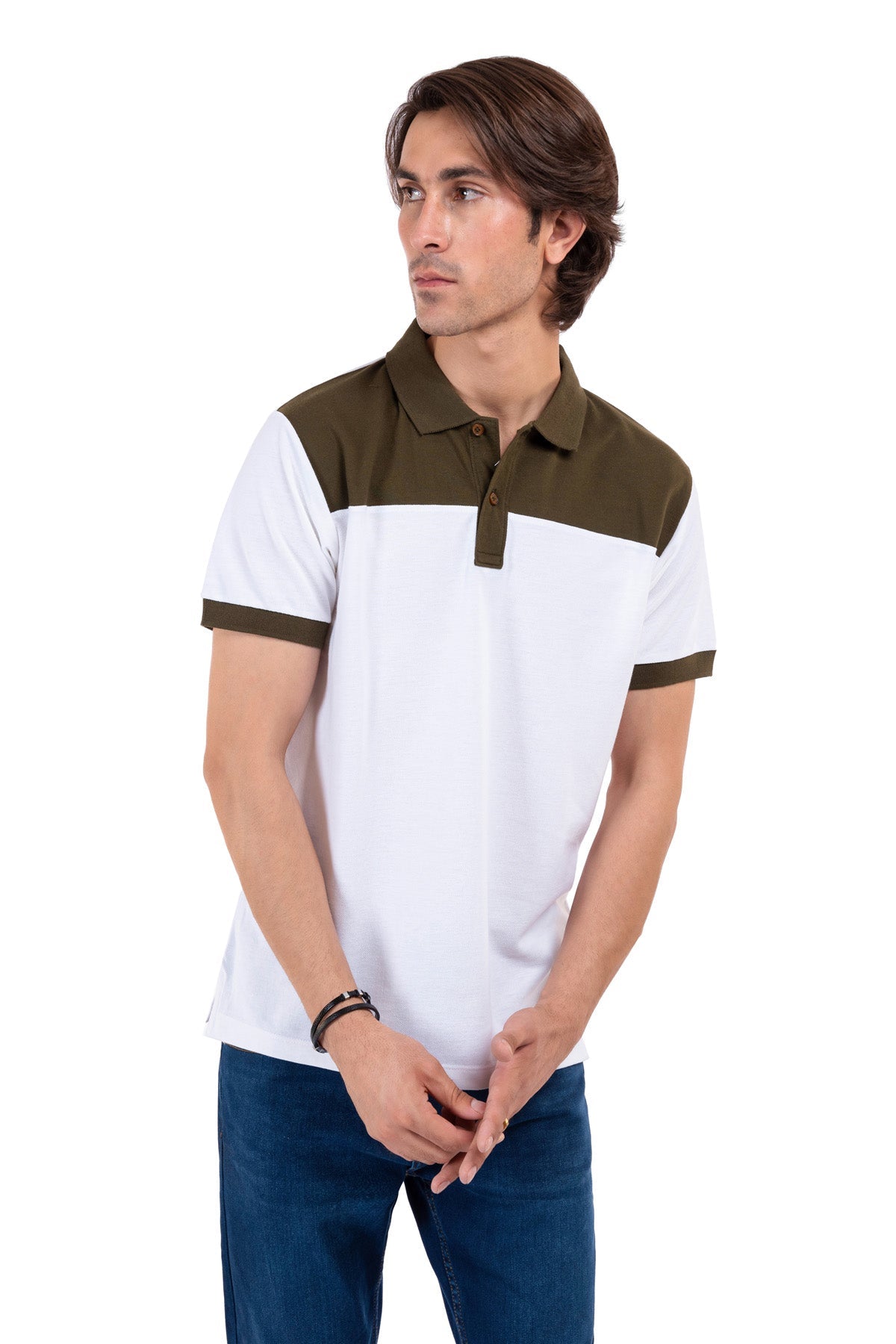 White Contrast Panel Polo Shirt.