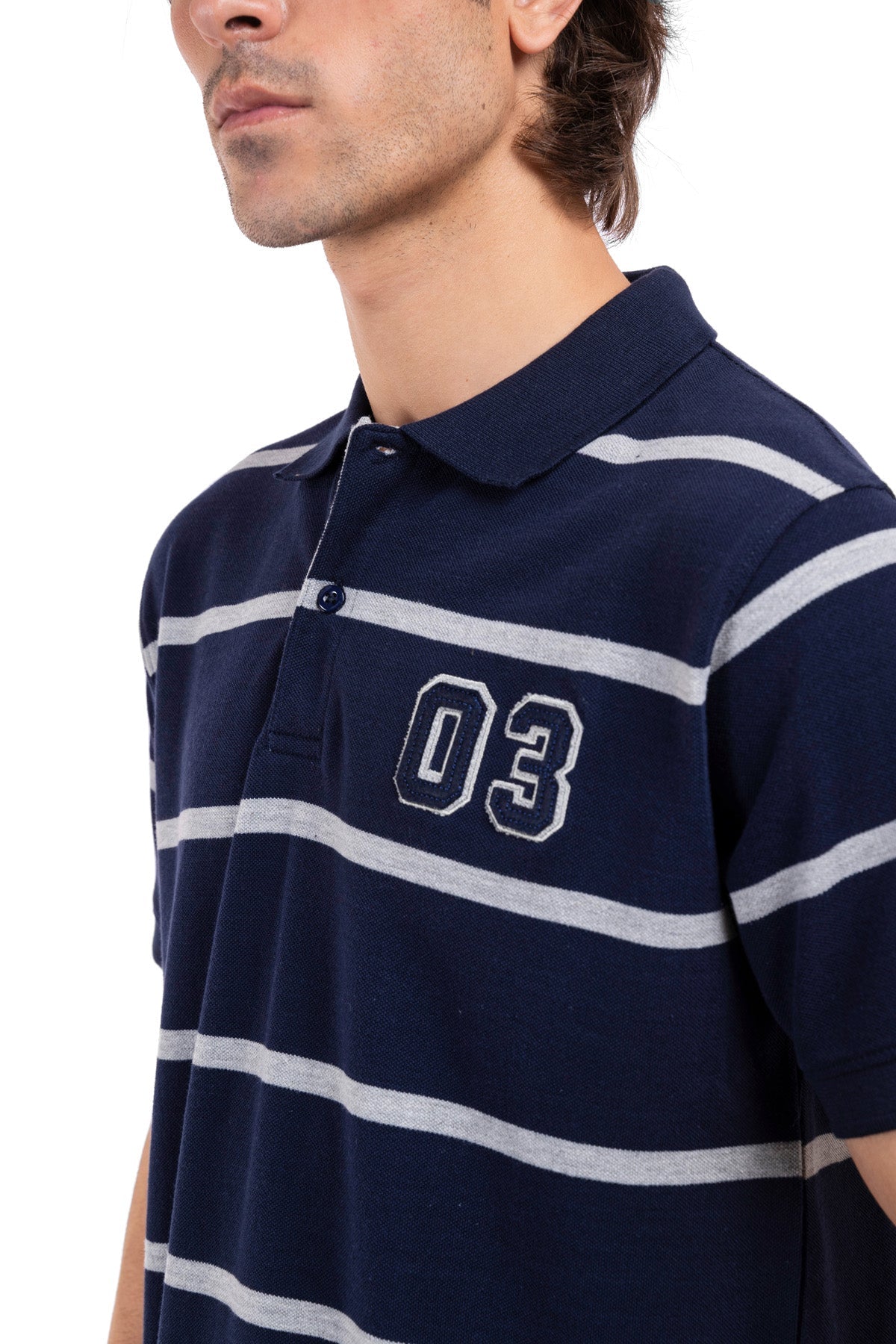 Men&#39;s Navy Blue Striped Polo Shirt