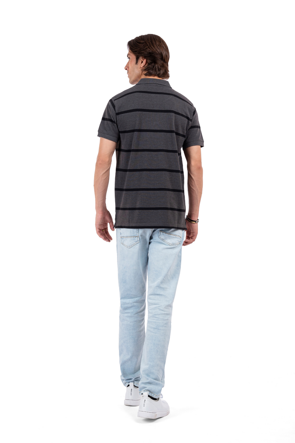 Men&#39;s Charcoal Grey Striped Polo