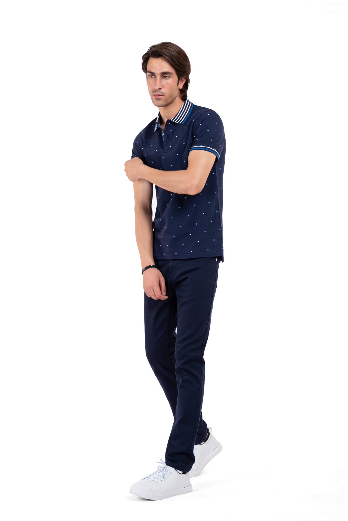 Men&#39;s Navy Blue Dotted Polo Shirt .