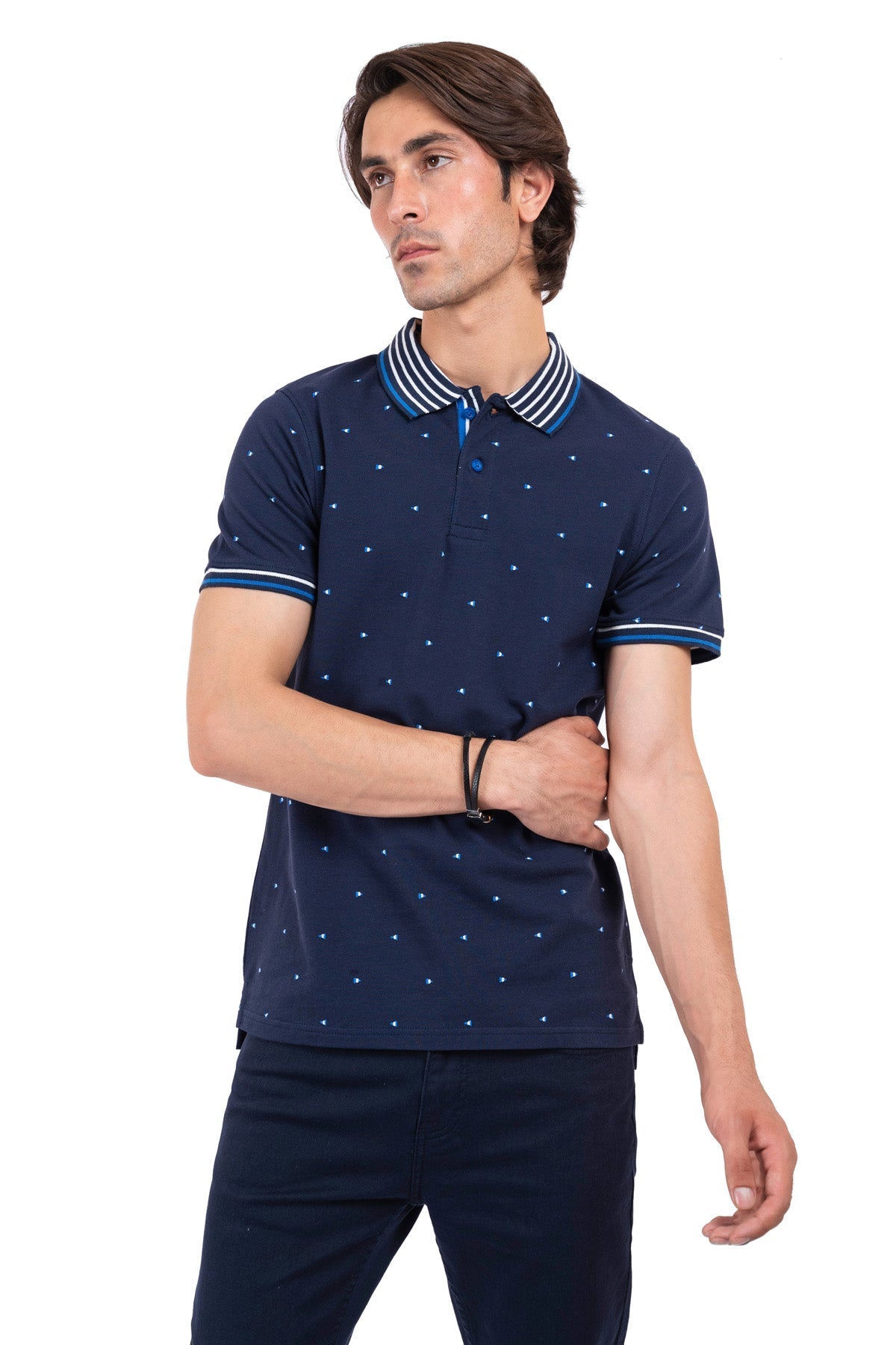 Men&#39;s Navy Blue Dotted Polo Shirt .