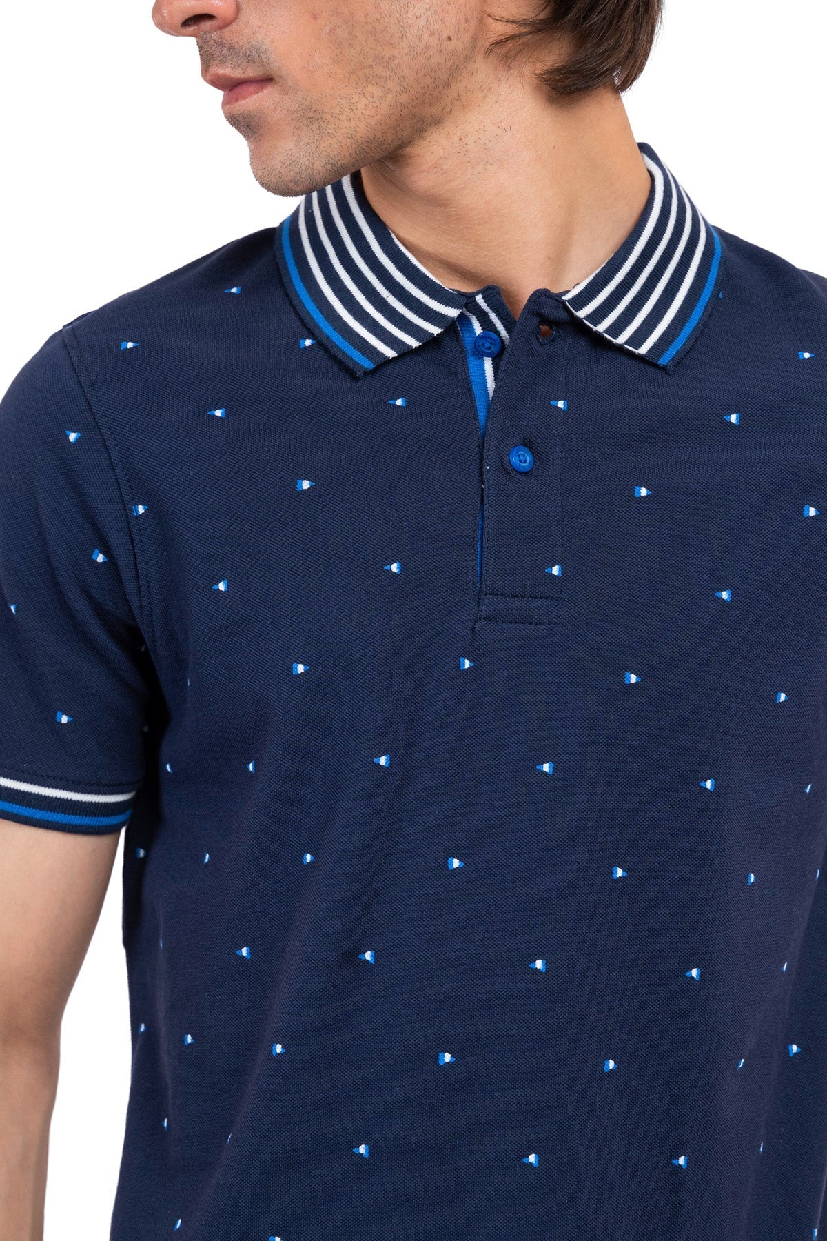 Men&#39;s Navy Blue Dotted Polo Shirt .