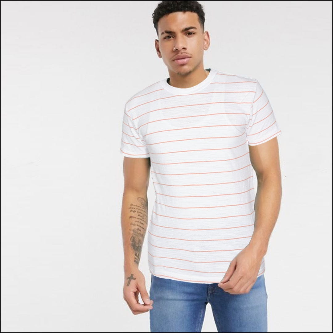 Yarn Dyed White Horizontal Striped Tee