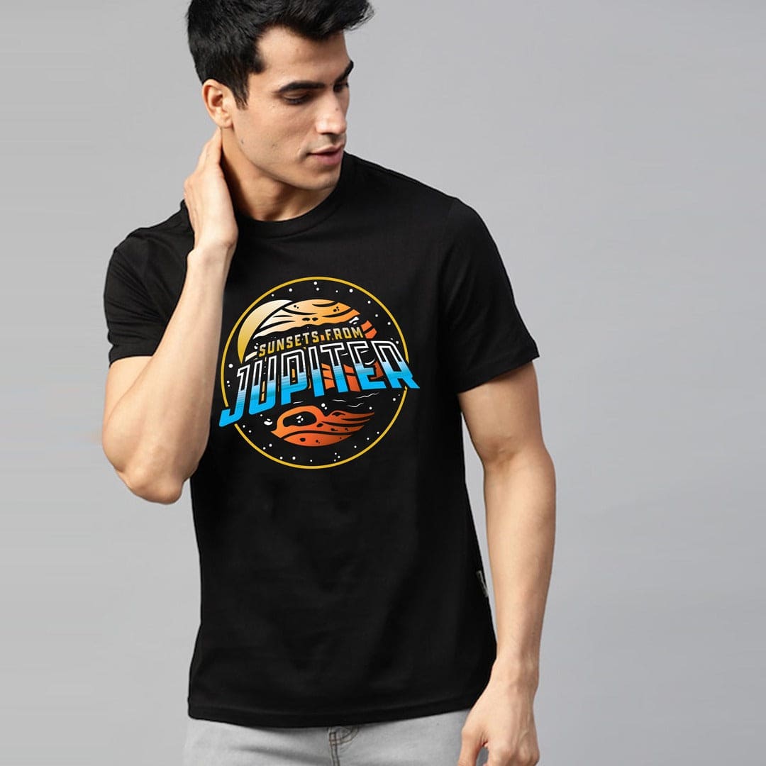 Jupiter Sunset Cotton Graphic Tee For Men