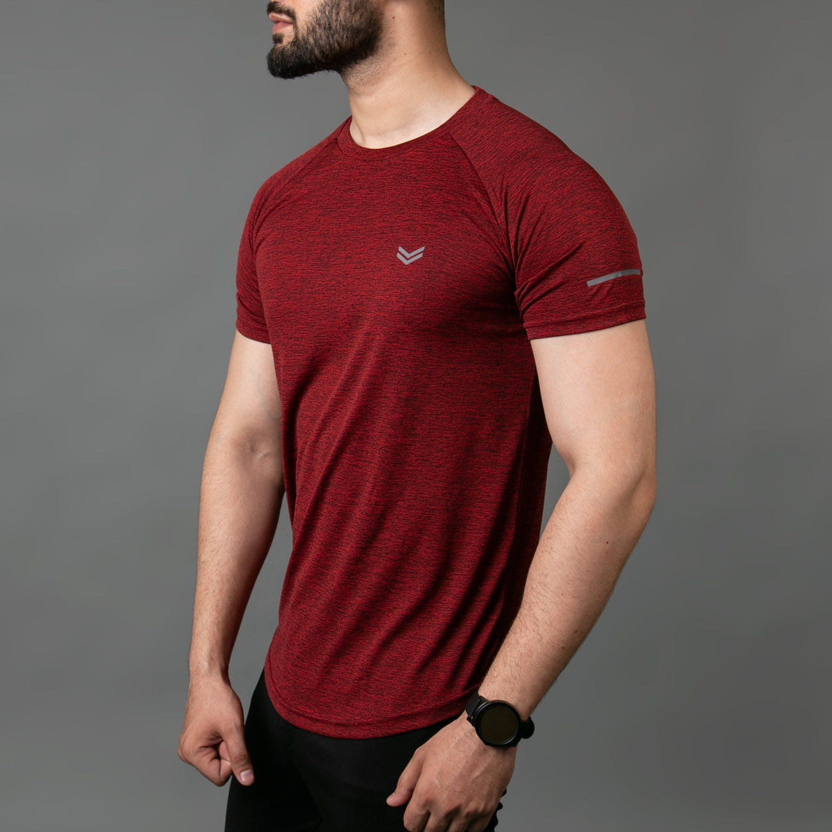 Premium Maroon Melange Quick Dry Tee With Reflective Detailing