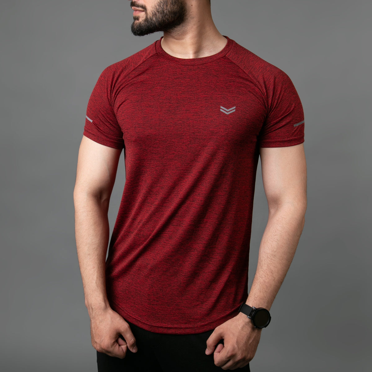 Premium Maroon Melange Quick Dry Tee With Reflective Detailing