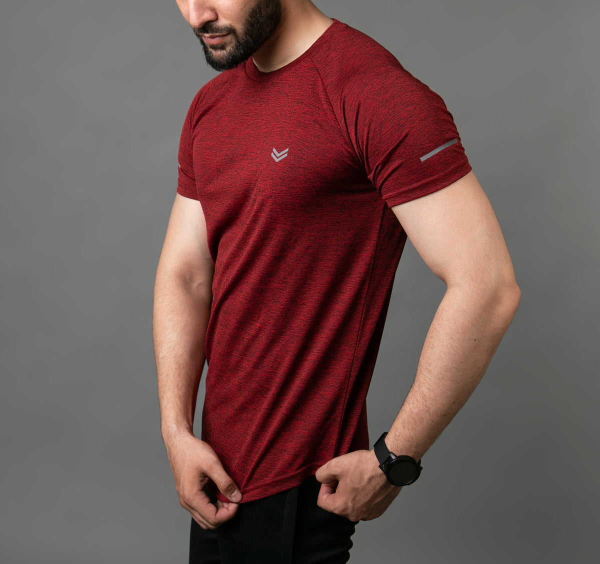 Premium Maroon Melange Quick Dry Tee With Reflective Detailing