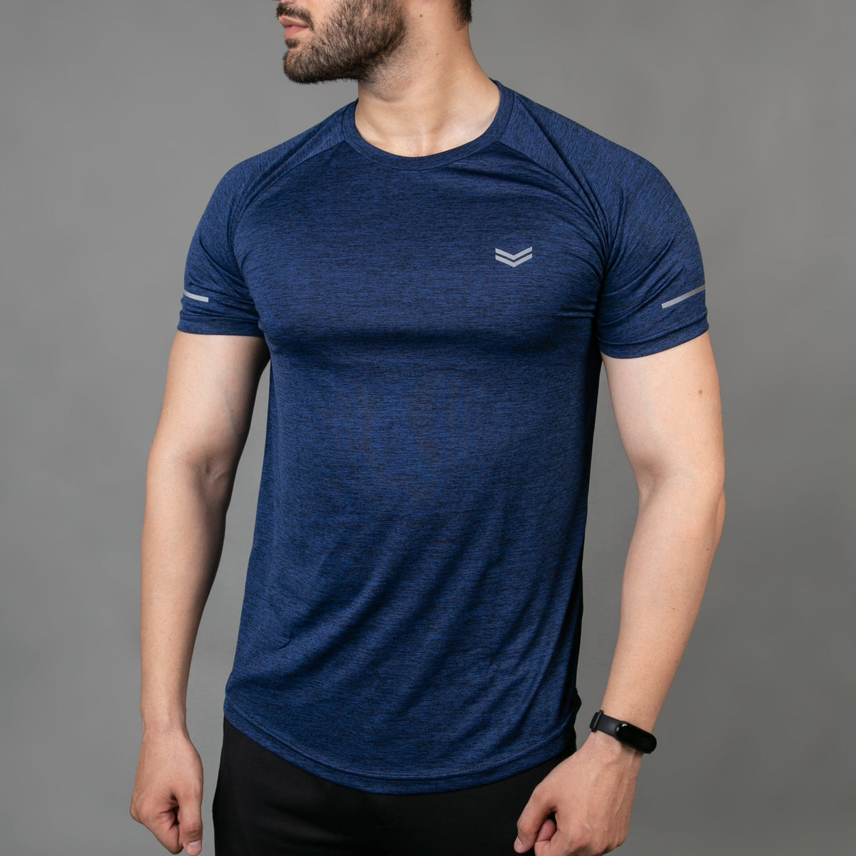 Premium Navy Melange Quick Dry T-Shirt With Reflective Detailing