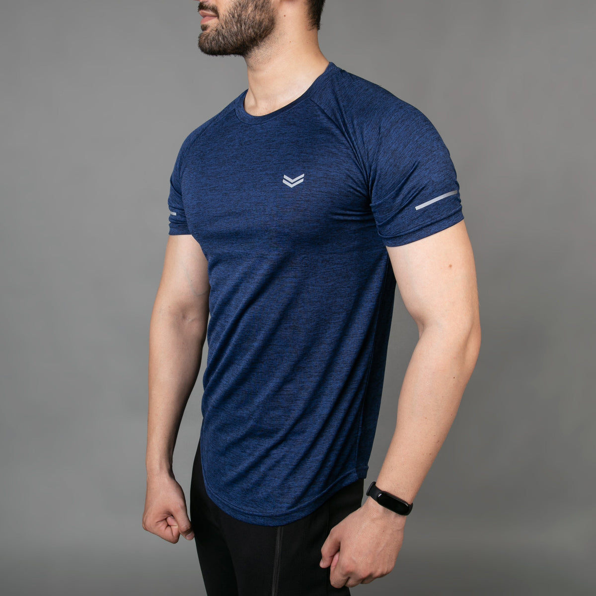 Premium Navy Melange Quick Dry T-Shirt With Reflective Detailing