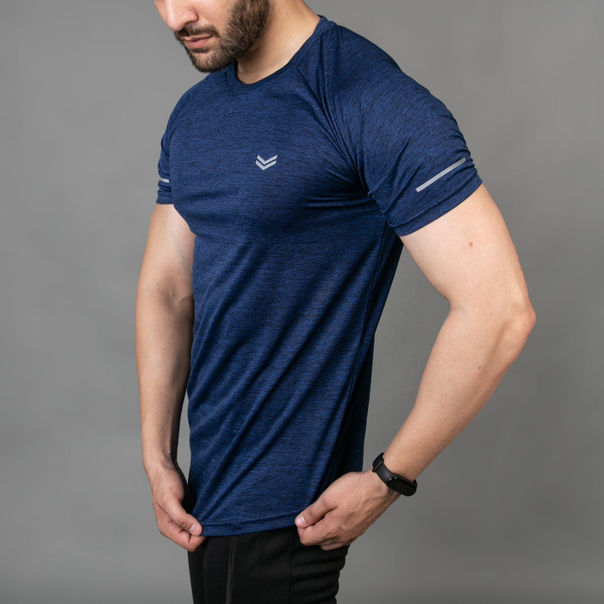 Premium Navy Melange Quick Dry T-Shirt With Reflective Detailing