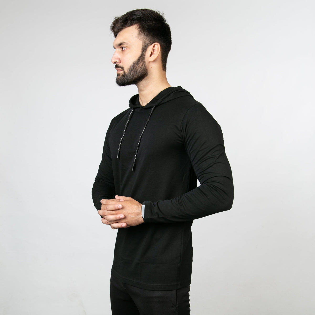 Black Hooded Full Sleeves T-Shirt